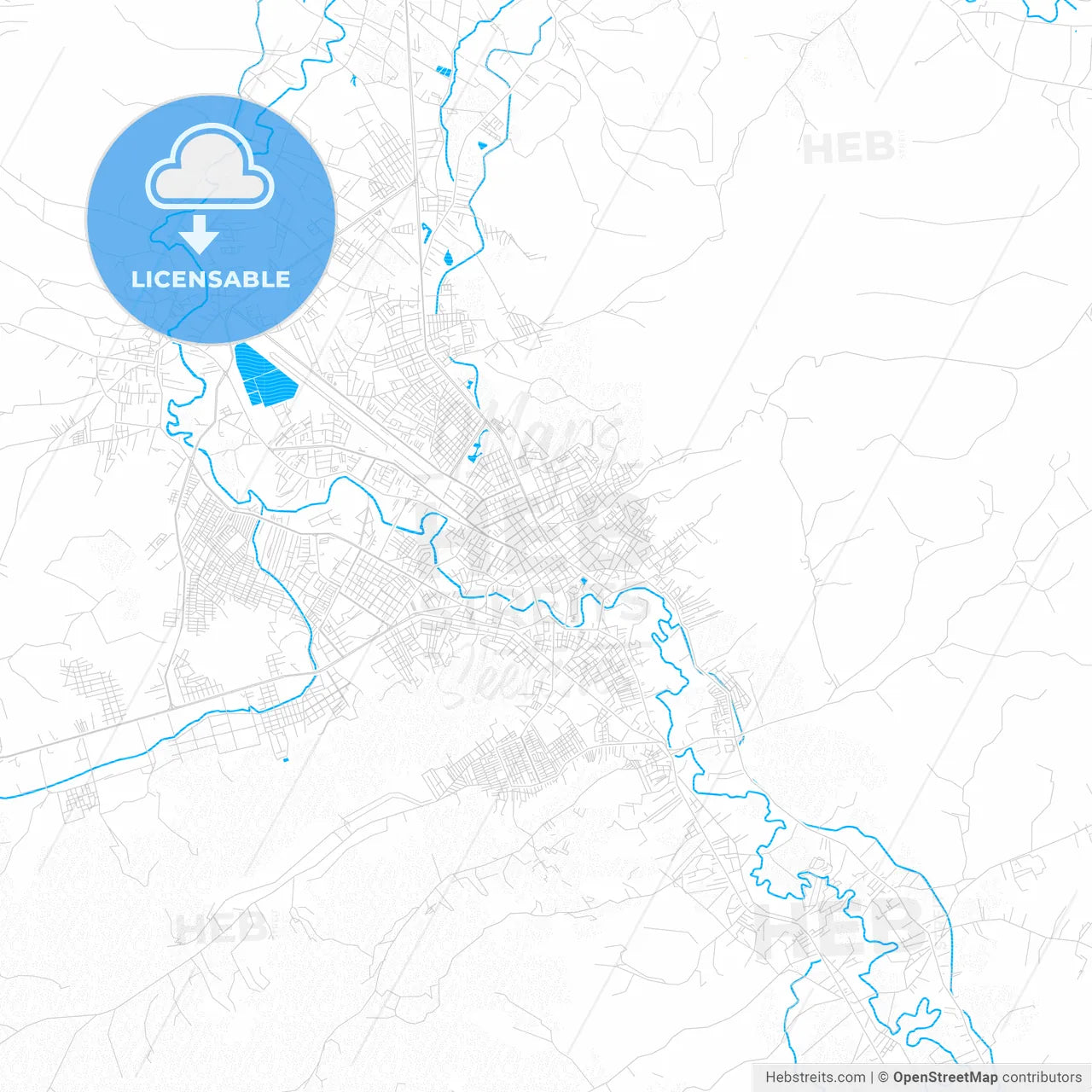 Portoviejo, Ecuador PDF vector map with water in focus