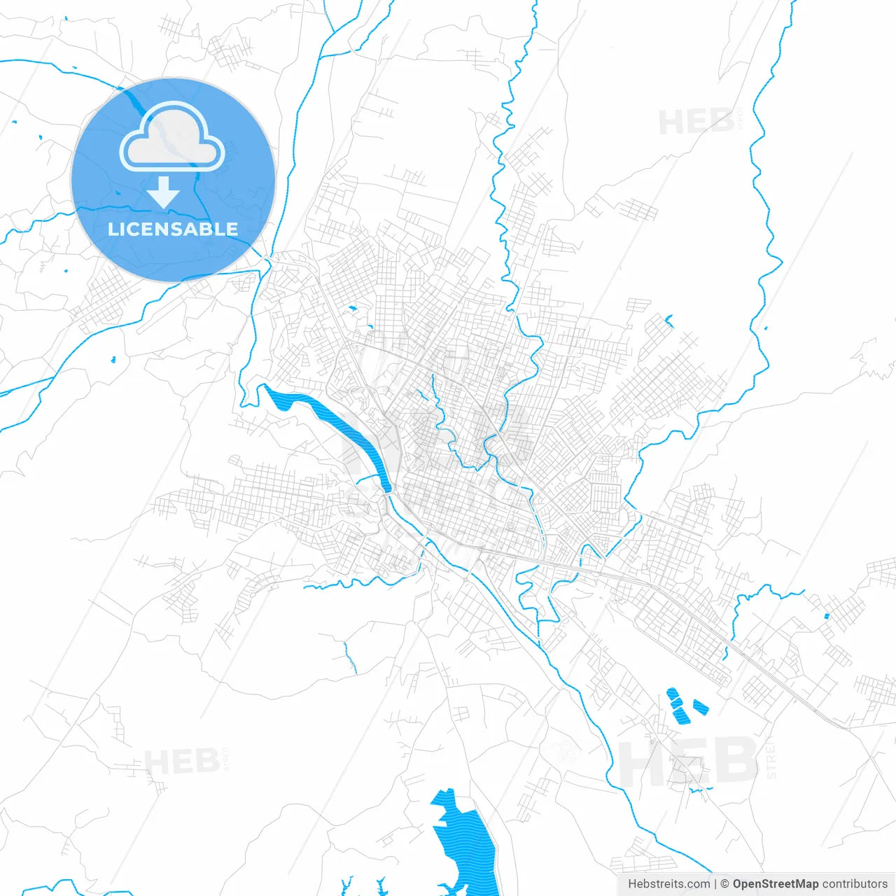 Tarija, Bolivia PDF vector map with water in focus