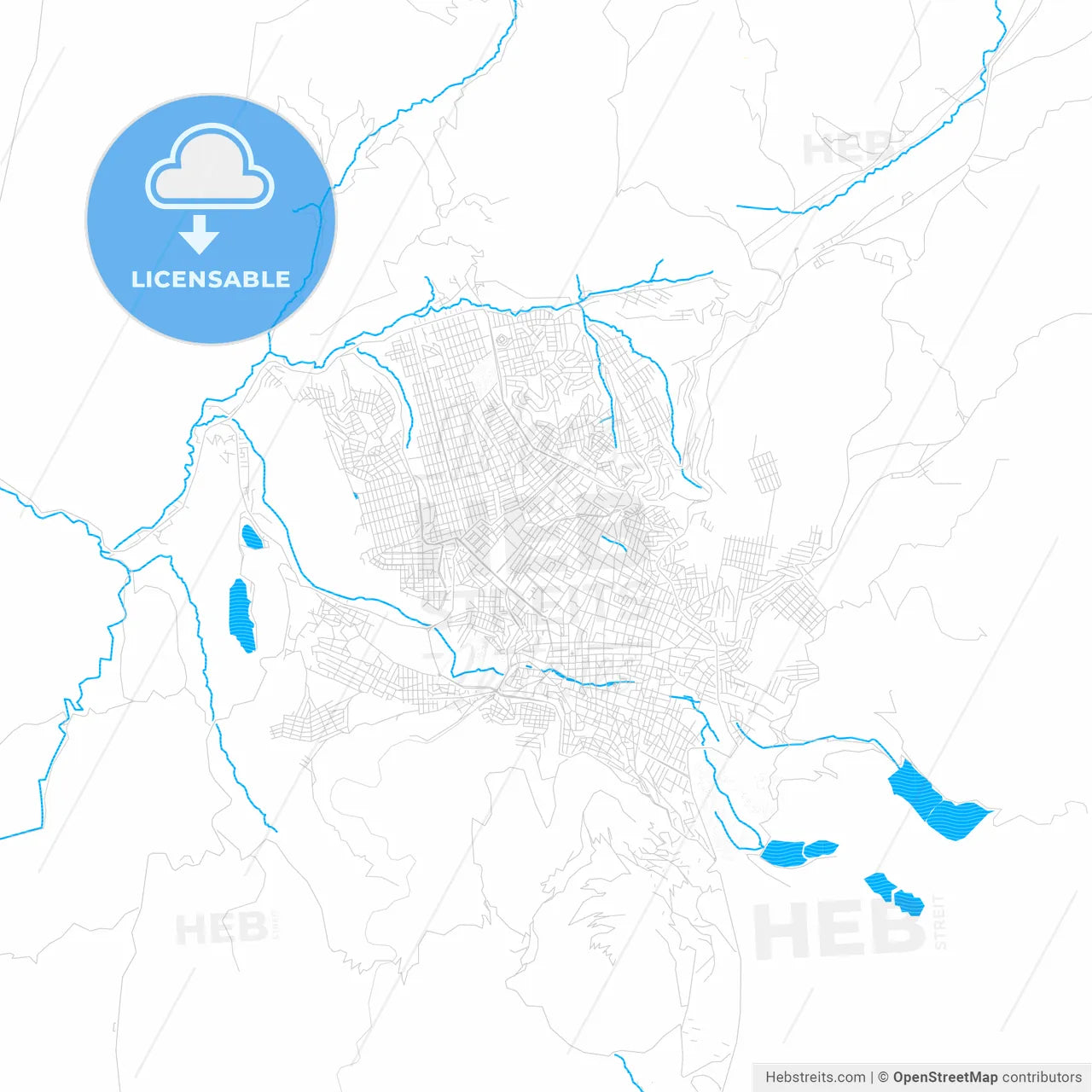 Potosi, Bolivia PDF vector map with water in focus
