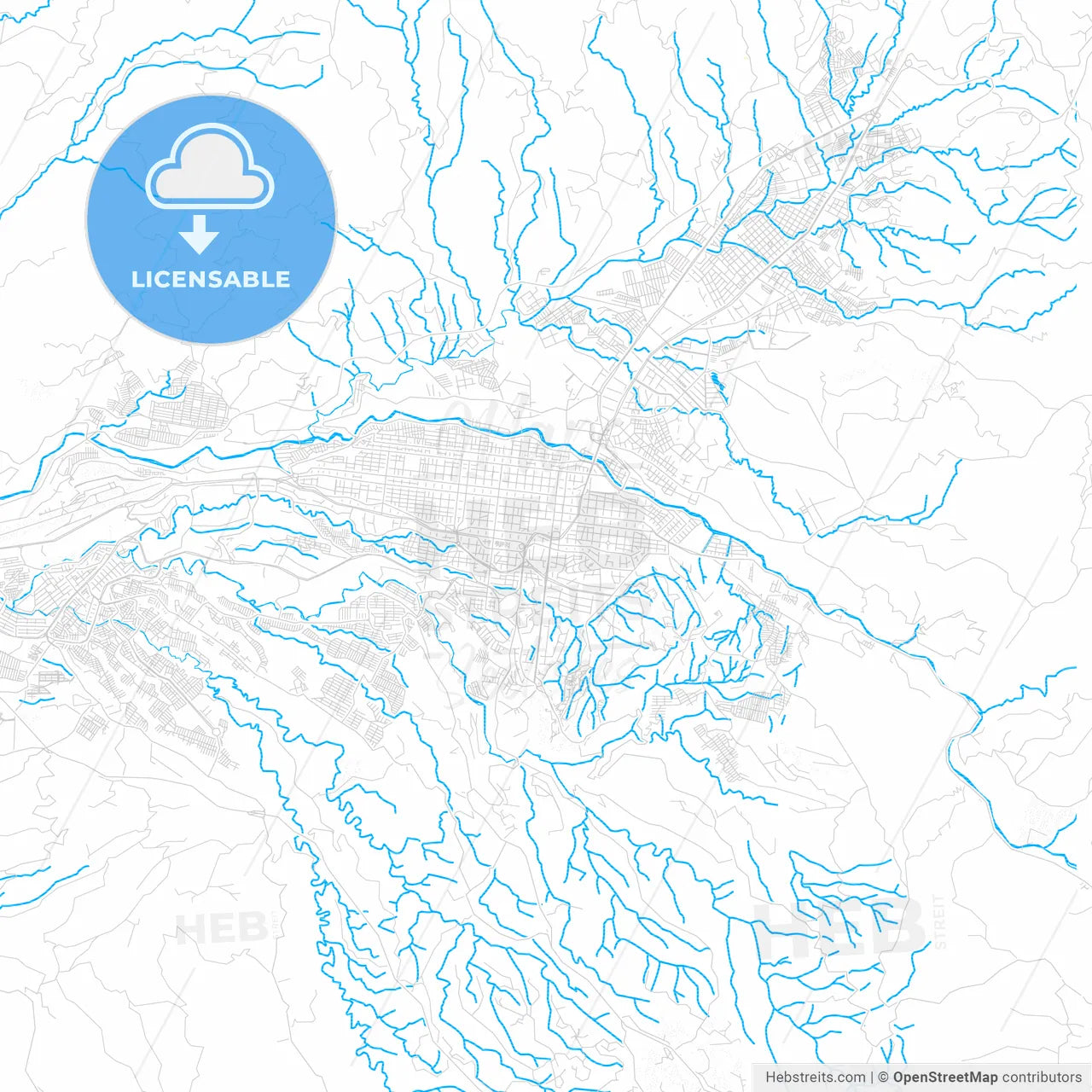 Pereira, Colombia PDF vector map with water in focus