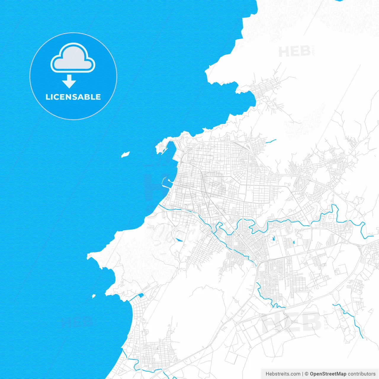 Santa Marta, Colombia PDF vector map with water in focus