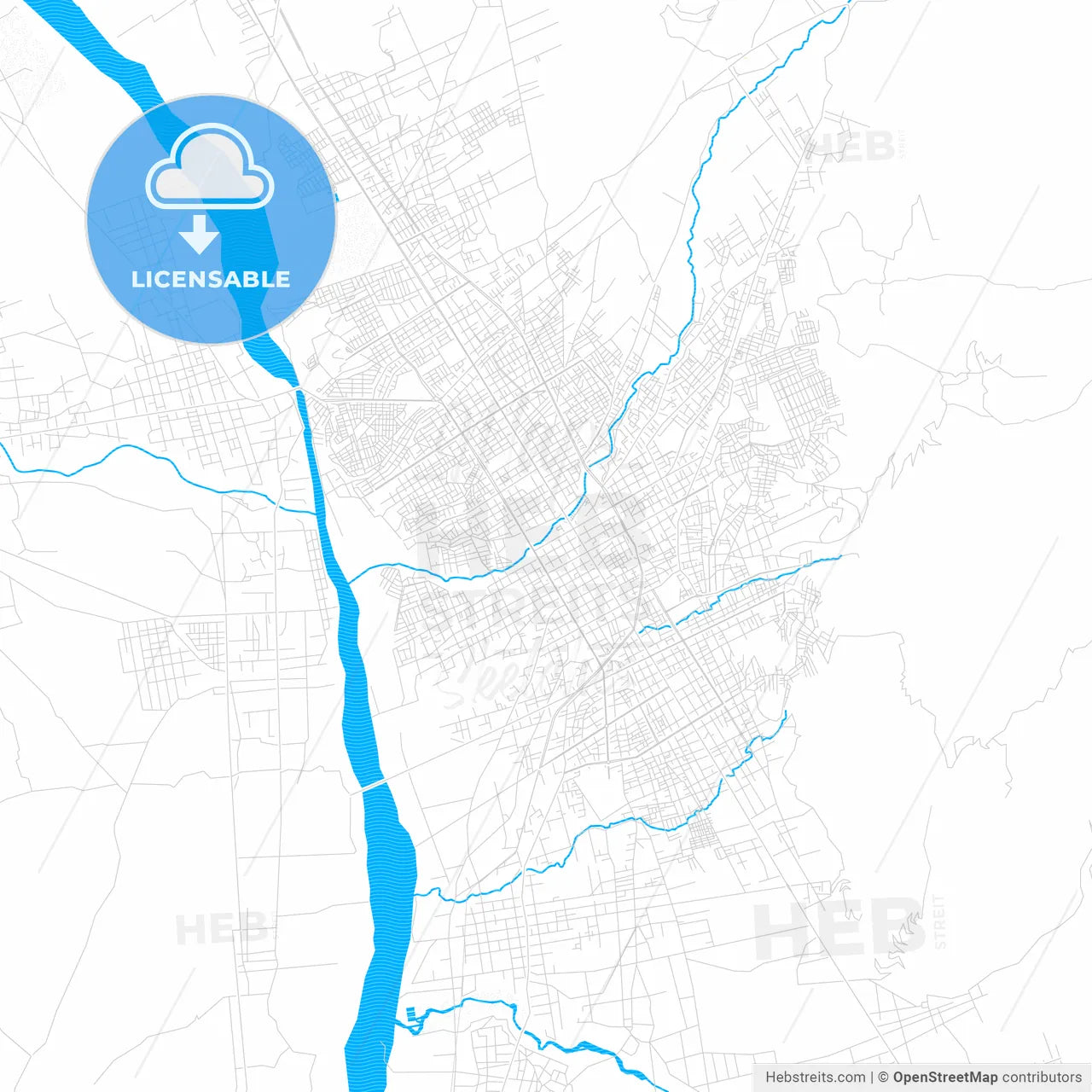 Huancayo, Peru PDF vector map with water in focus