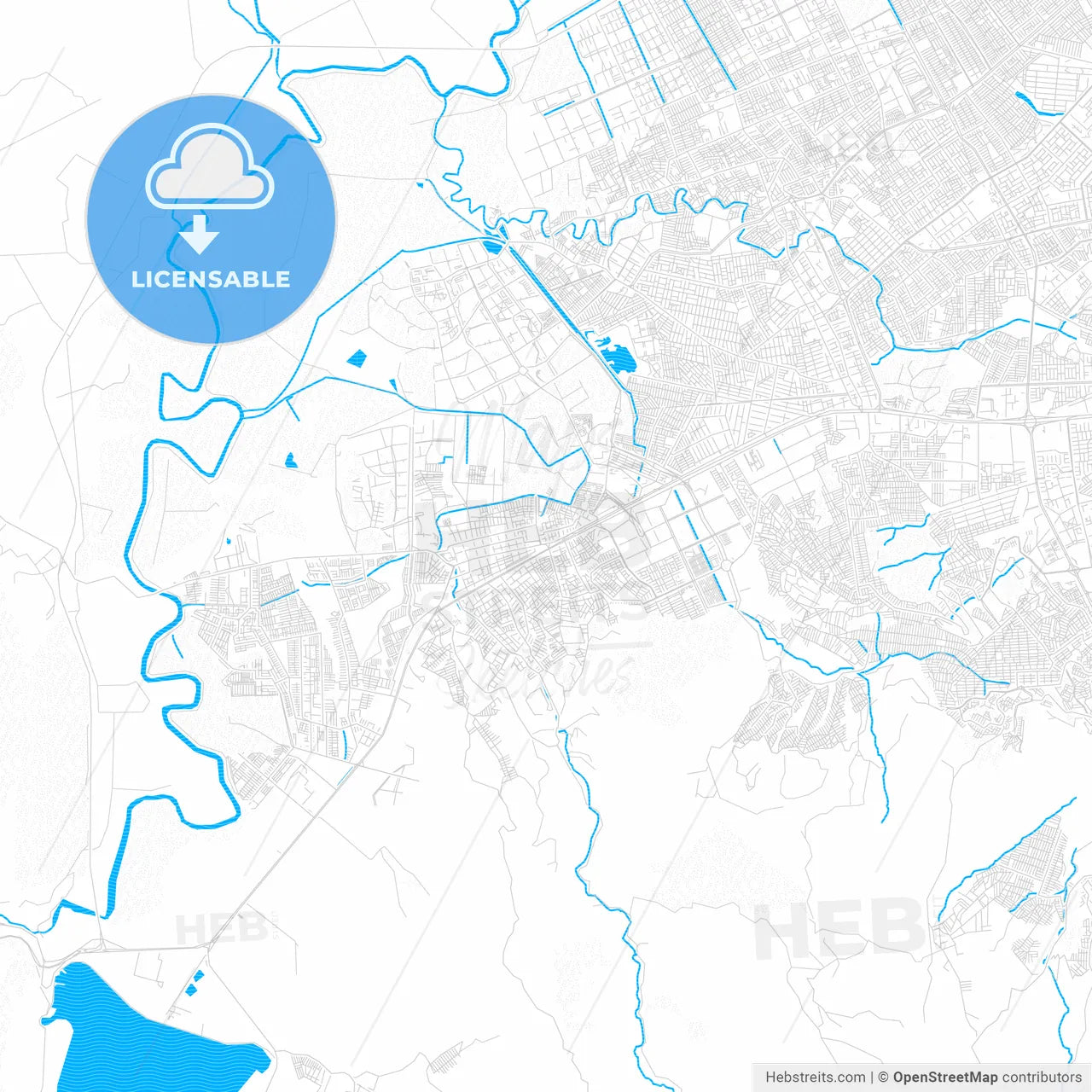 Soacha, Colombia PDF vector map with water in focus