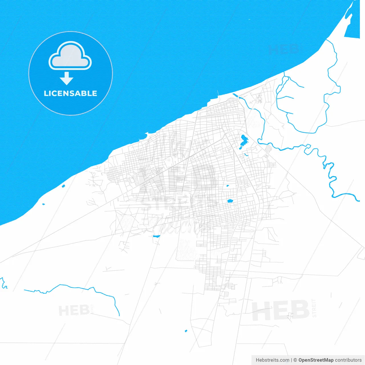 Riohacha, Colombia PDF vector map with water in focus