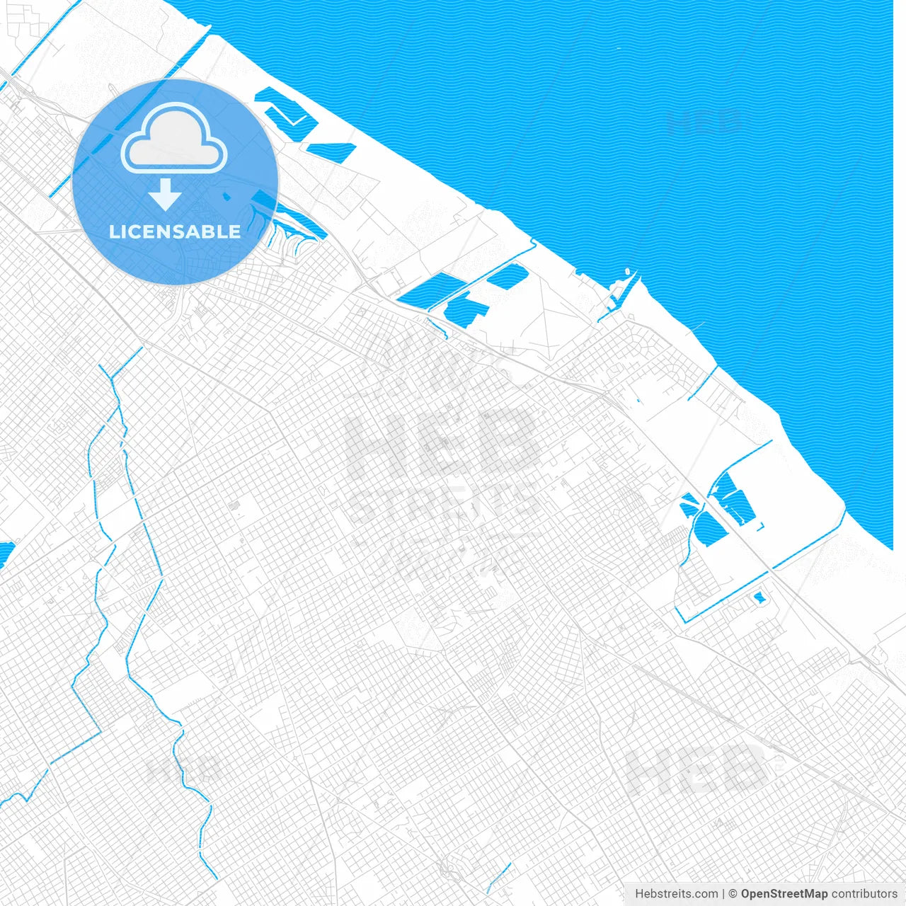 Quilmes, Argentina PDF vector map with water in focus