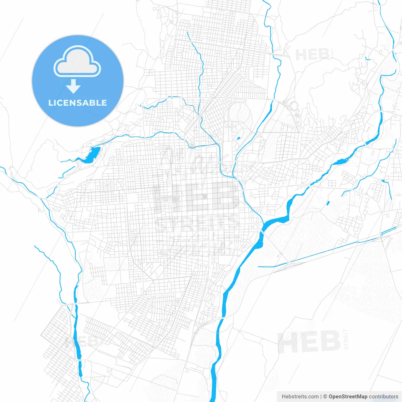 San Fernando del Valle de Catamarca, Argentina PDF vector map with water in focus