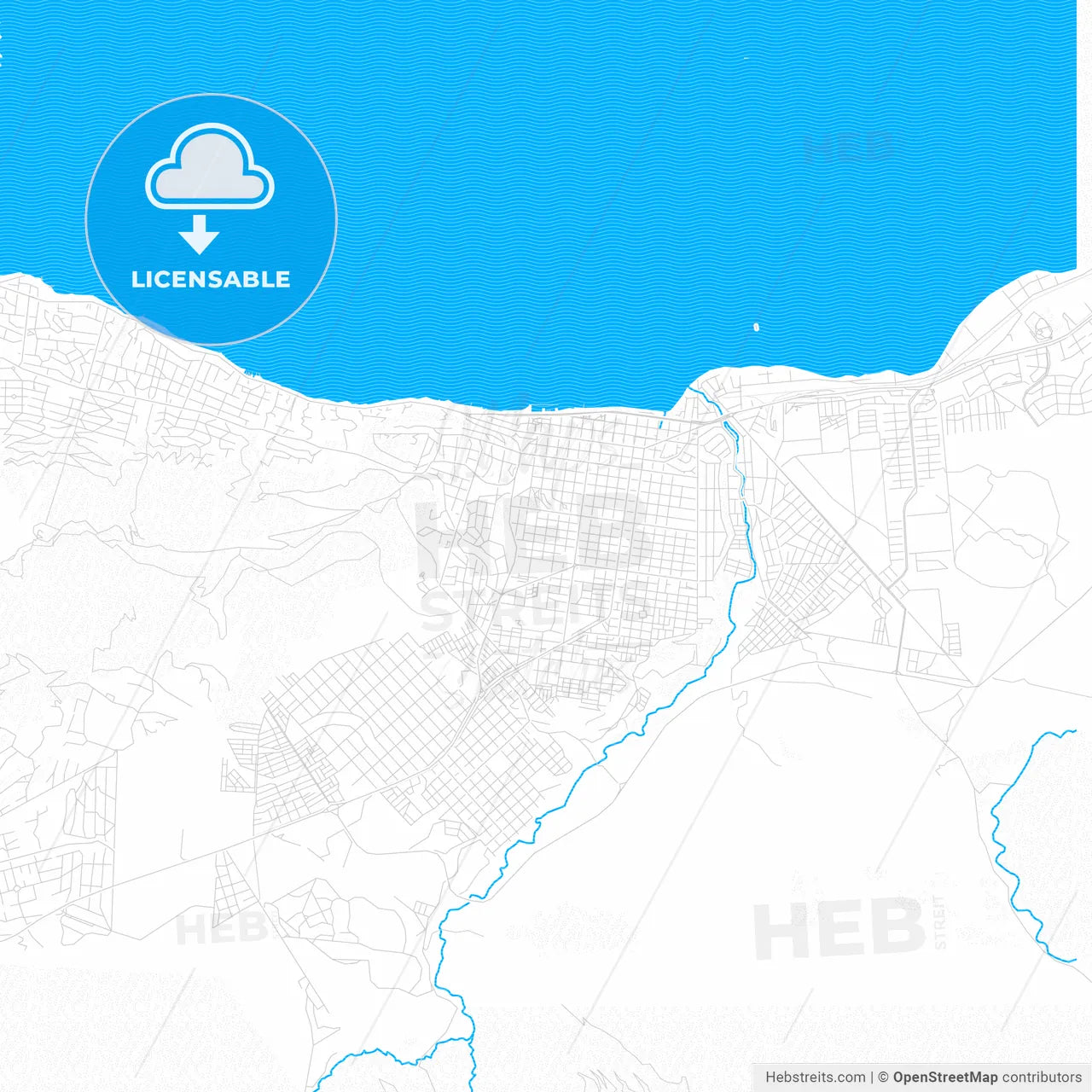 San Carlos de Bariloche, Argentina PDF vector map with water in focus