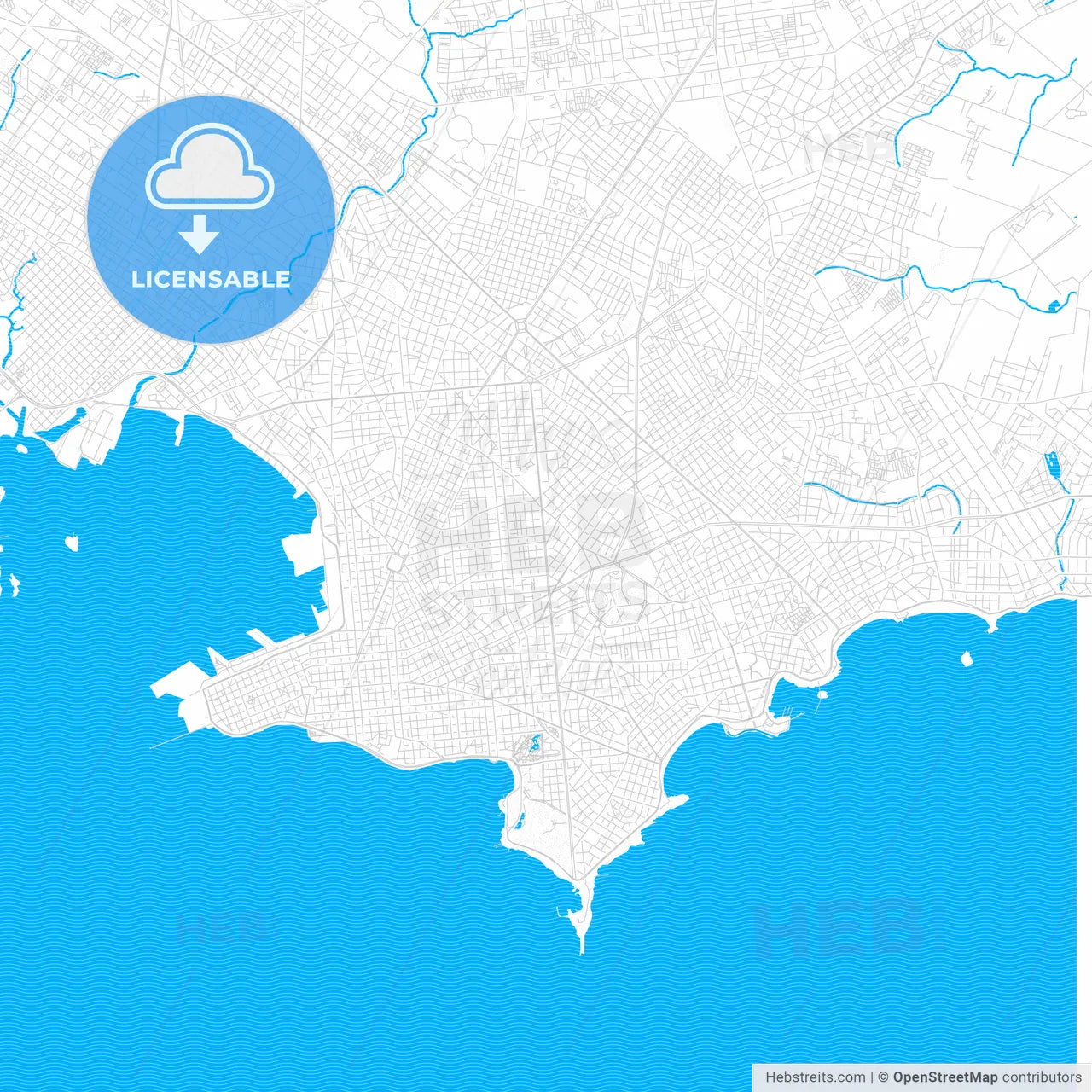 Montevideo, Uruguay PDF vector map with water in focus