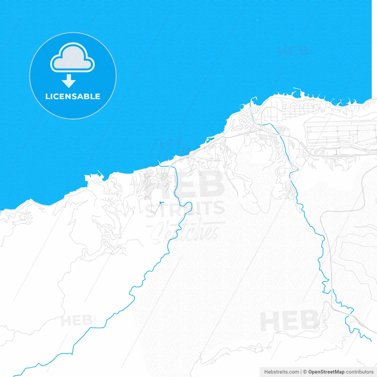 Catia La Mar, Venezuela PDF vector map with water in focus