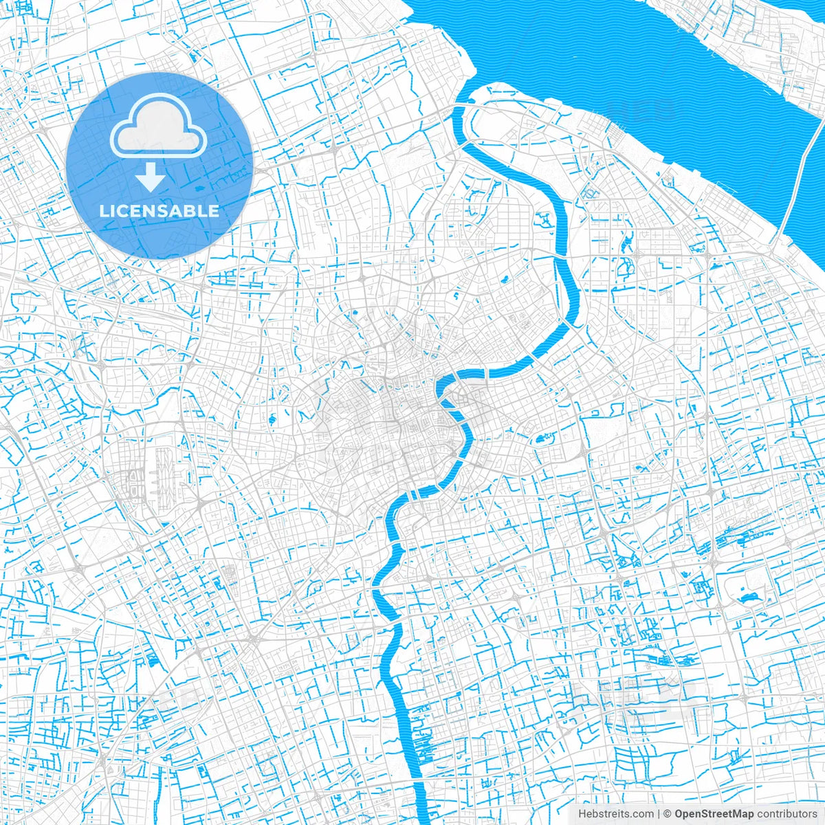 Shanghai, China PDF vector map with water in focus