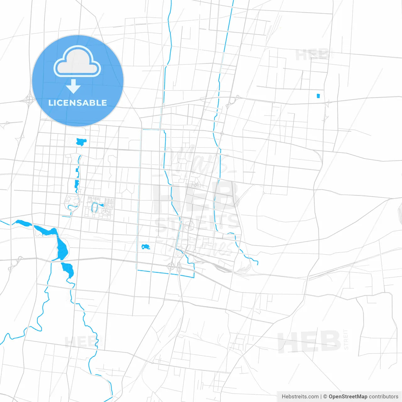 Zibo, China PDF vector map with water in focus