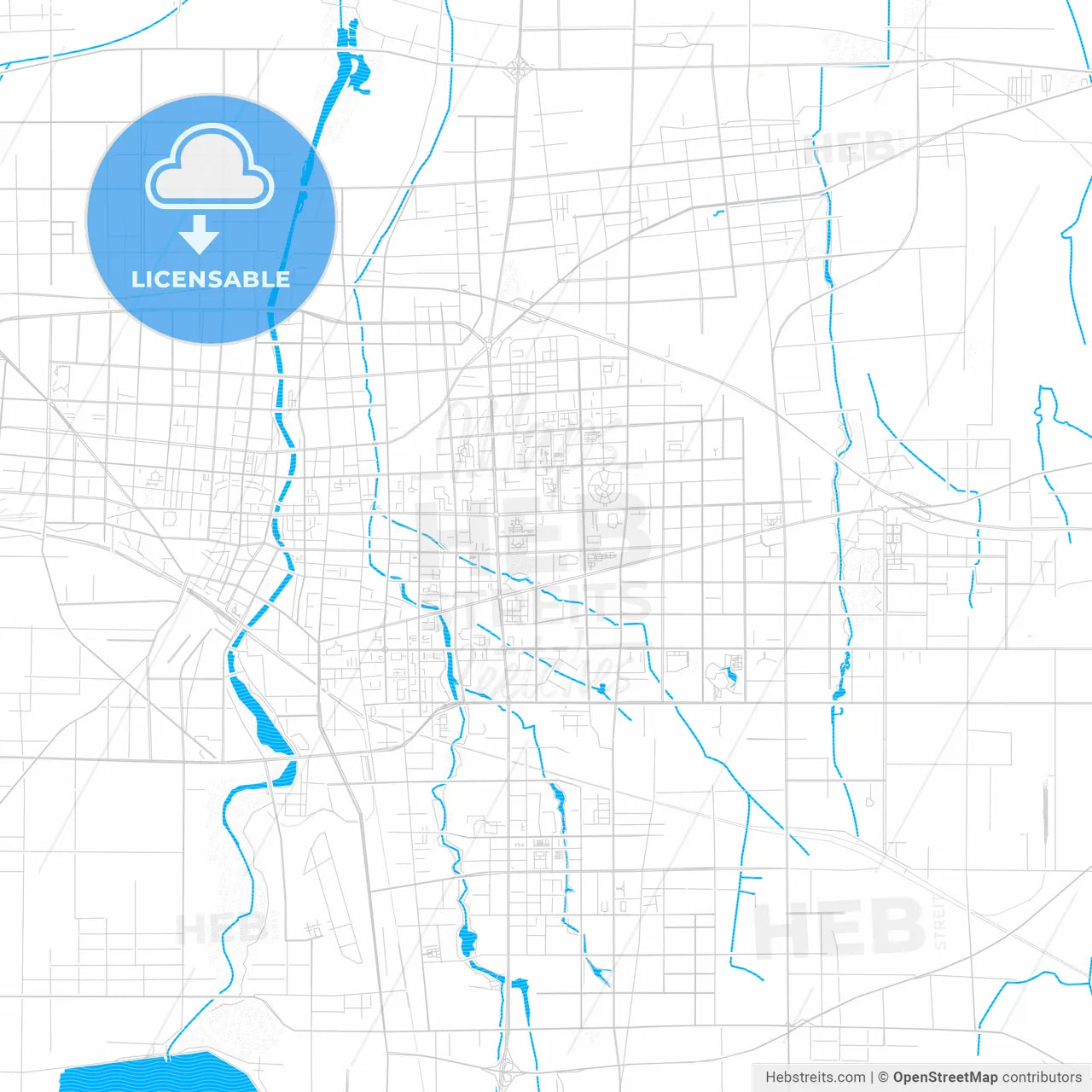 Weifang, China PDF vector map with water in focus