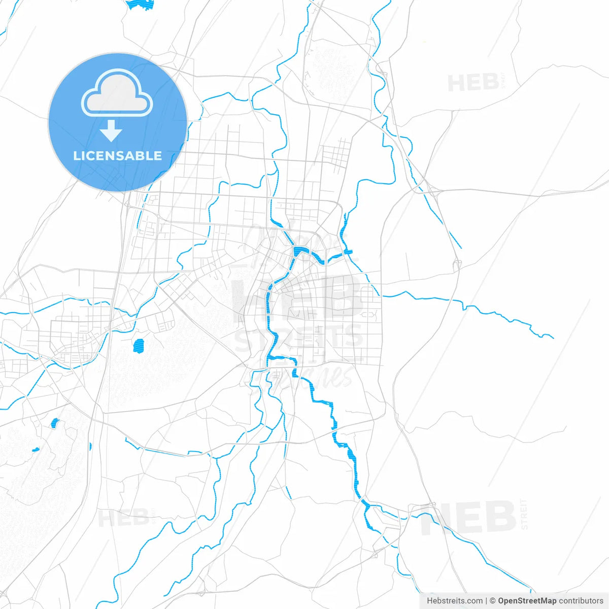 Zhuji, China PDF vector map with water in focus