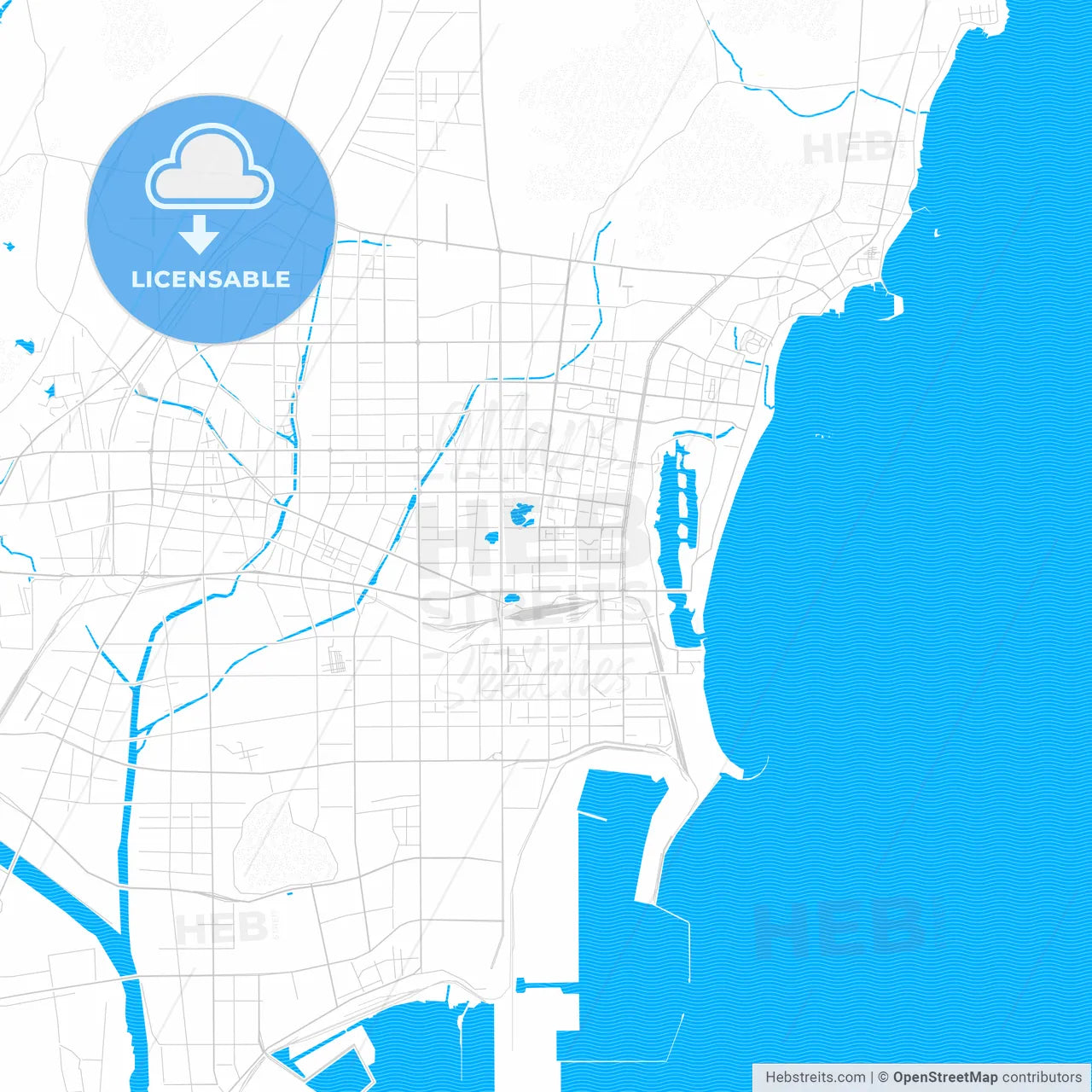 Rizhao, China PDF vector map with water in focus