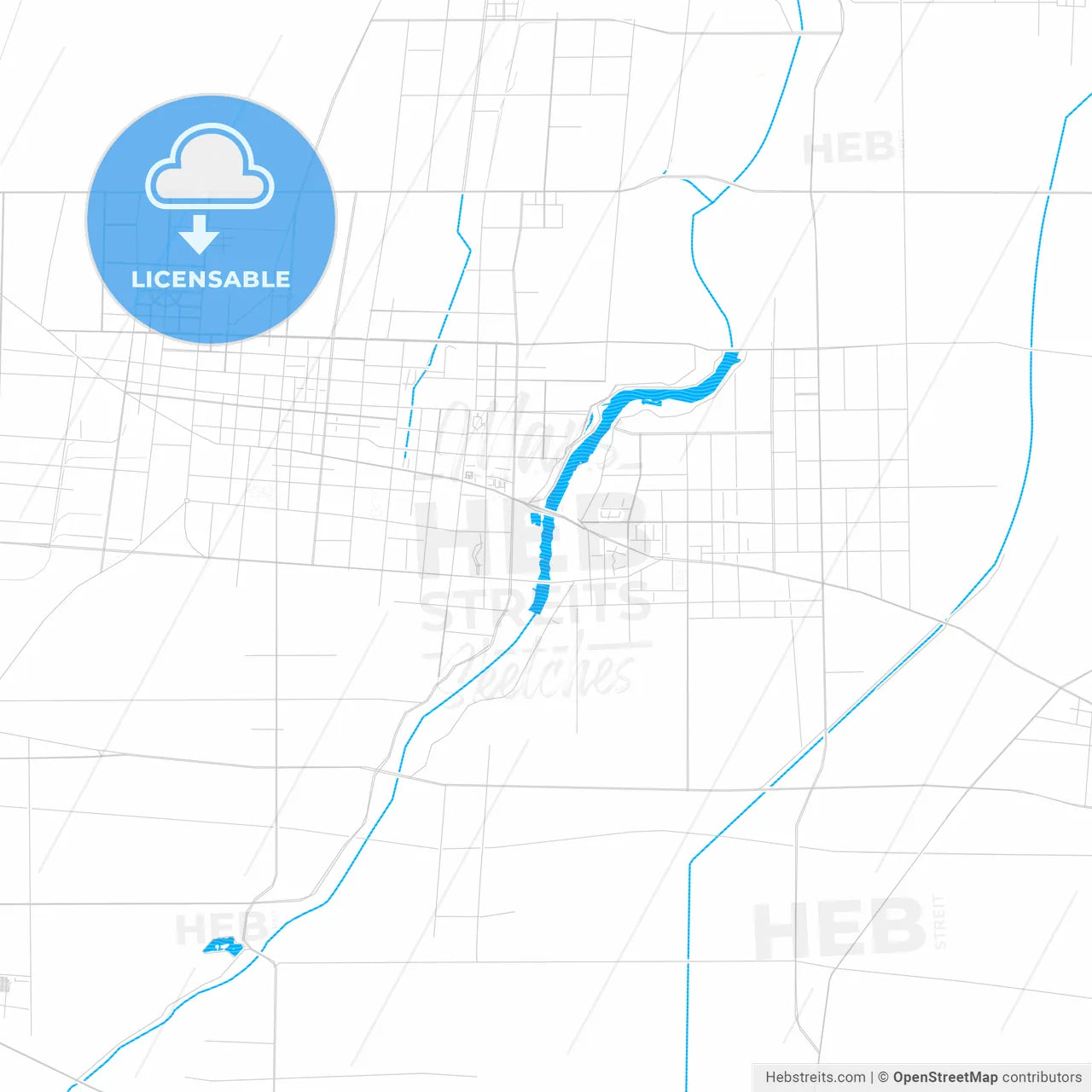 Shouguang, China PDF vector map with water in focus