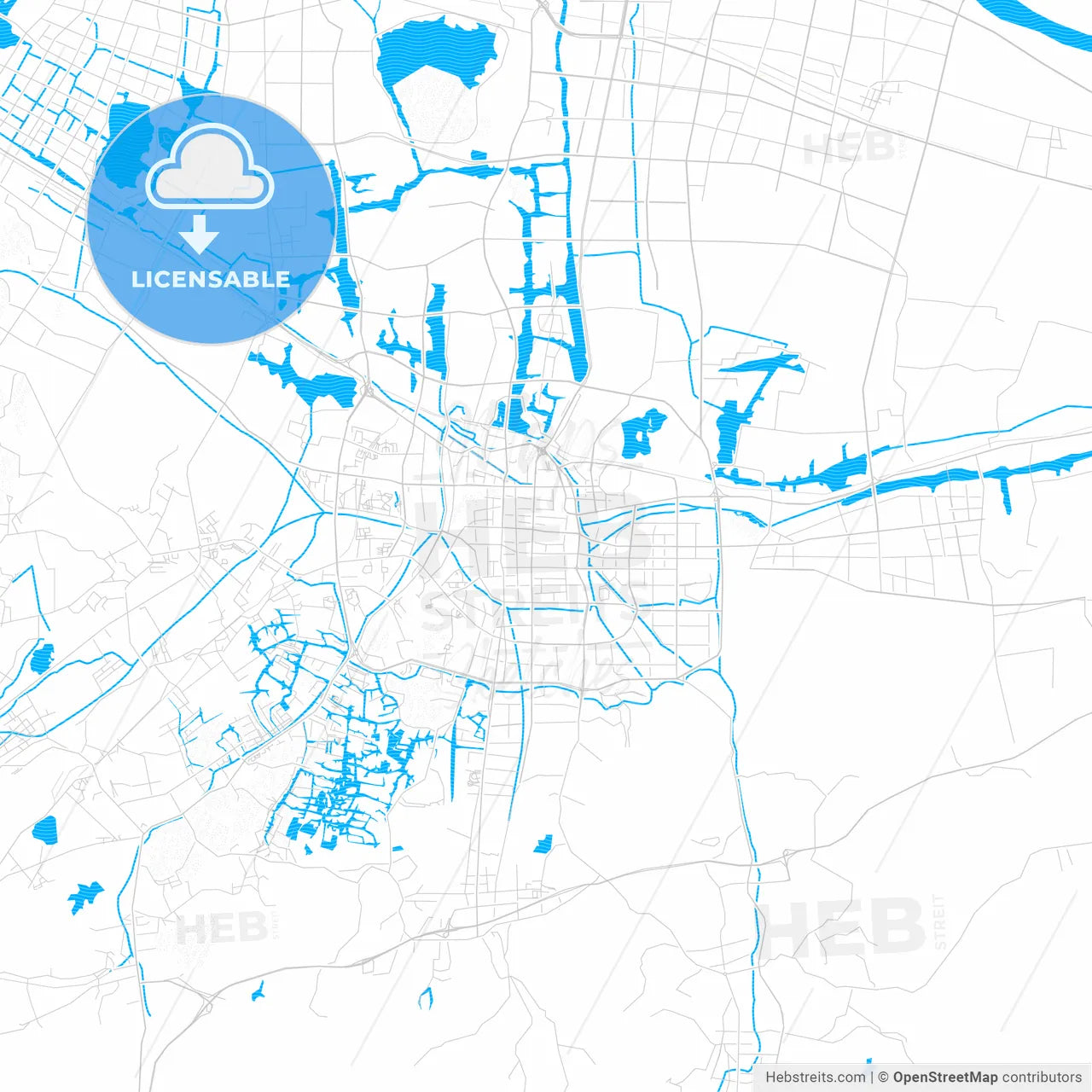 Shaoxing, China PDF vector map with water in focus