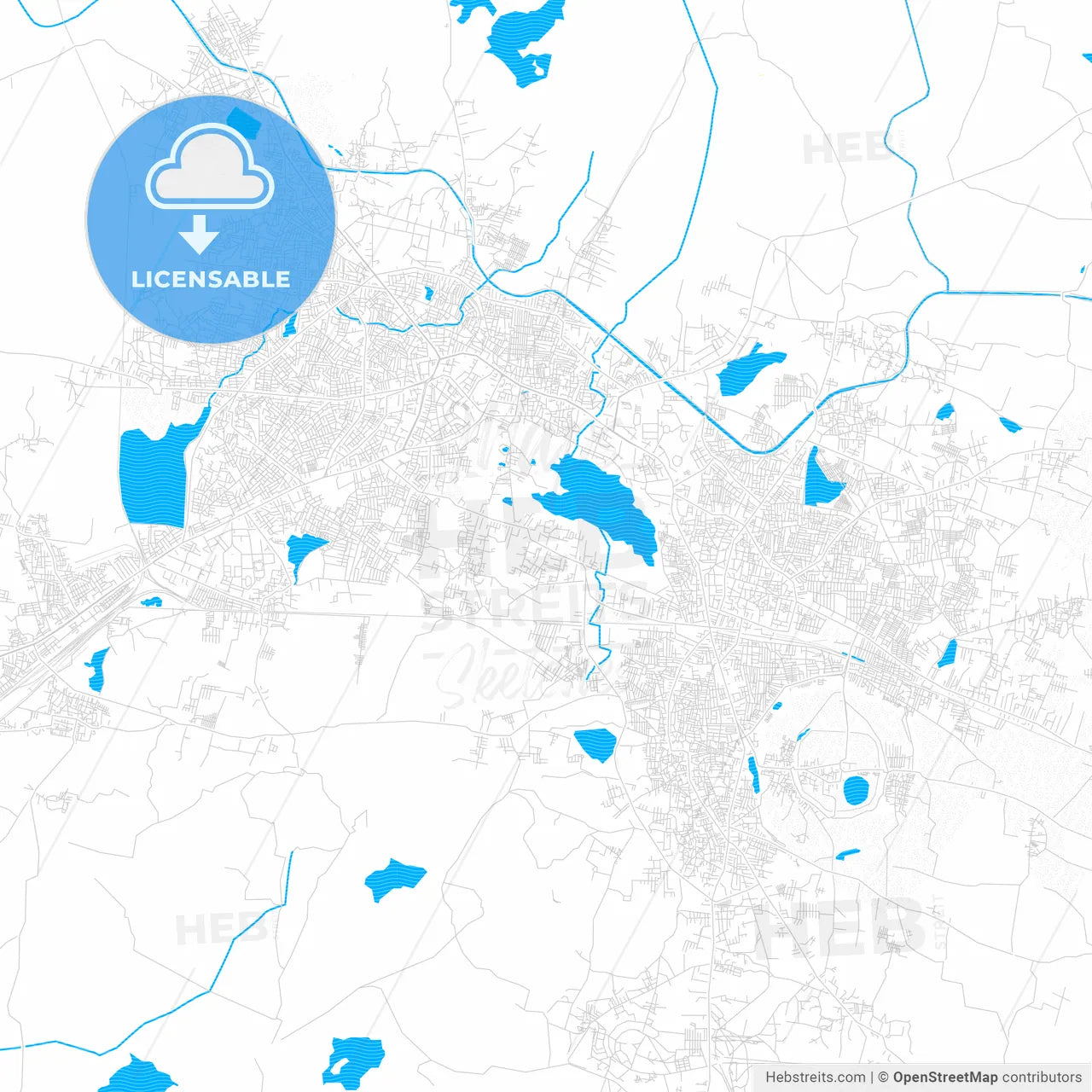 Warangal, India PDF vector map with water in focus