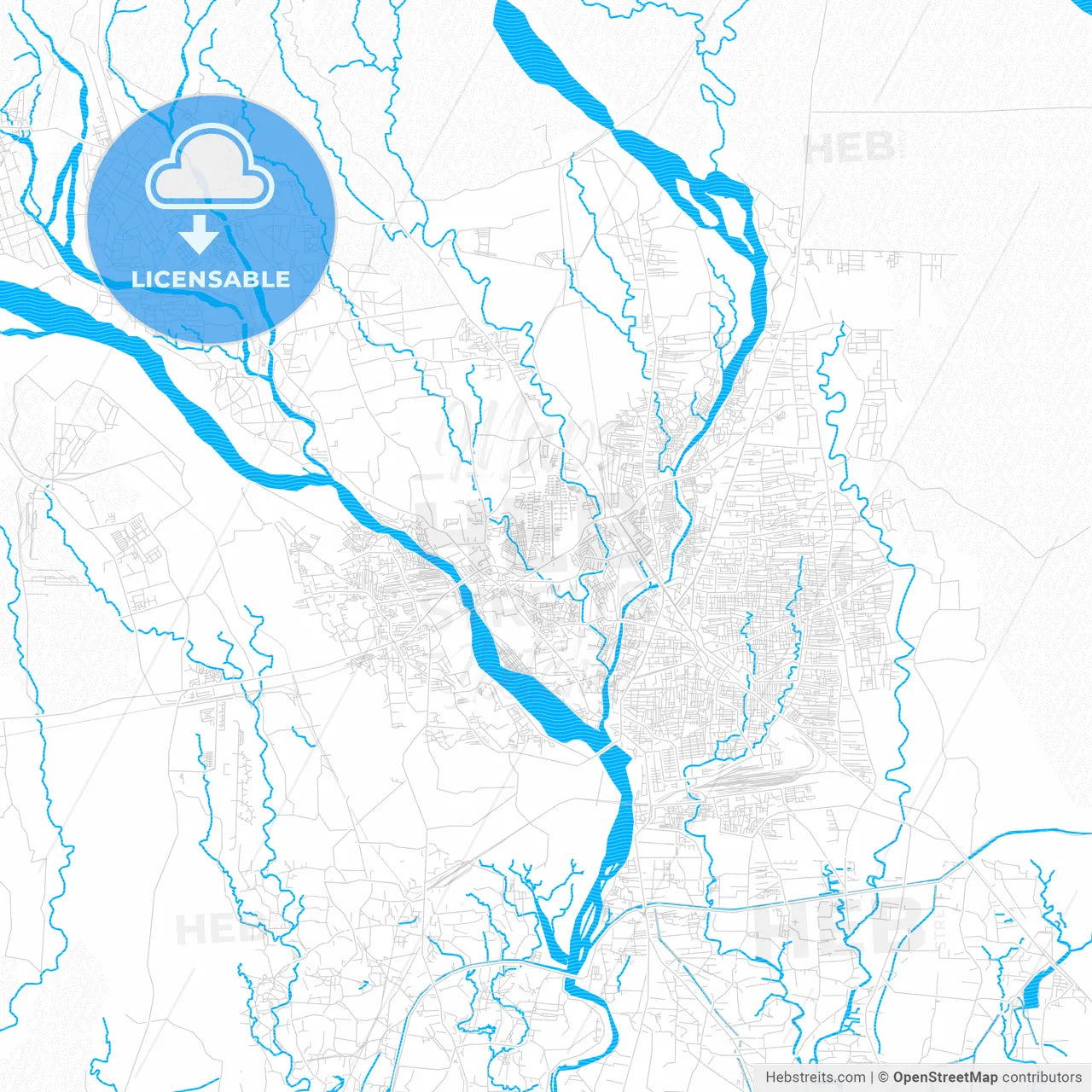 Siliguri, India PDF vector map with water in focus