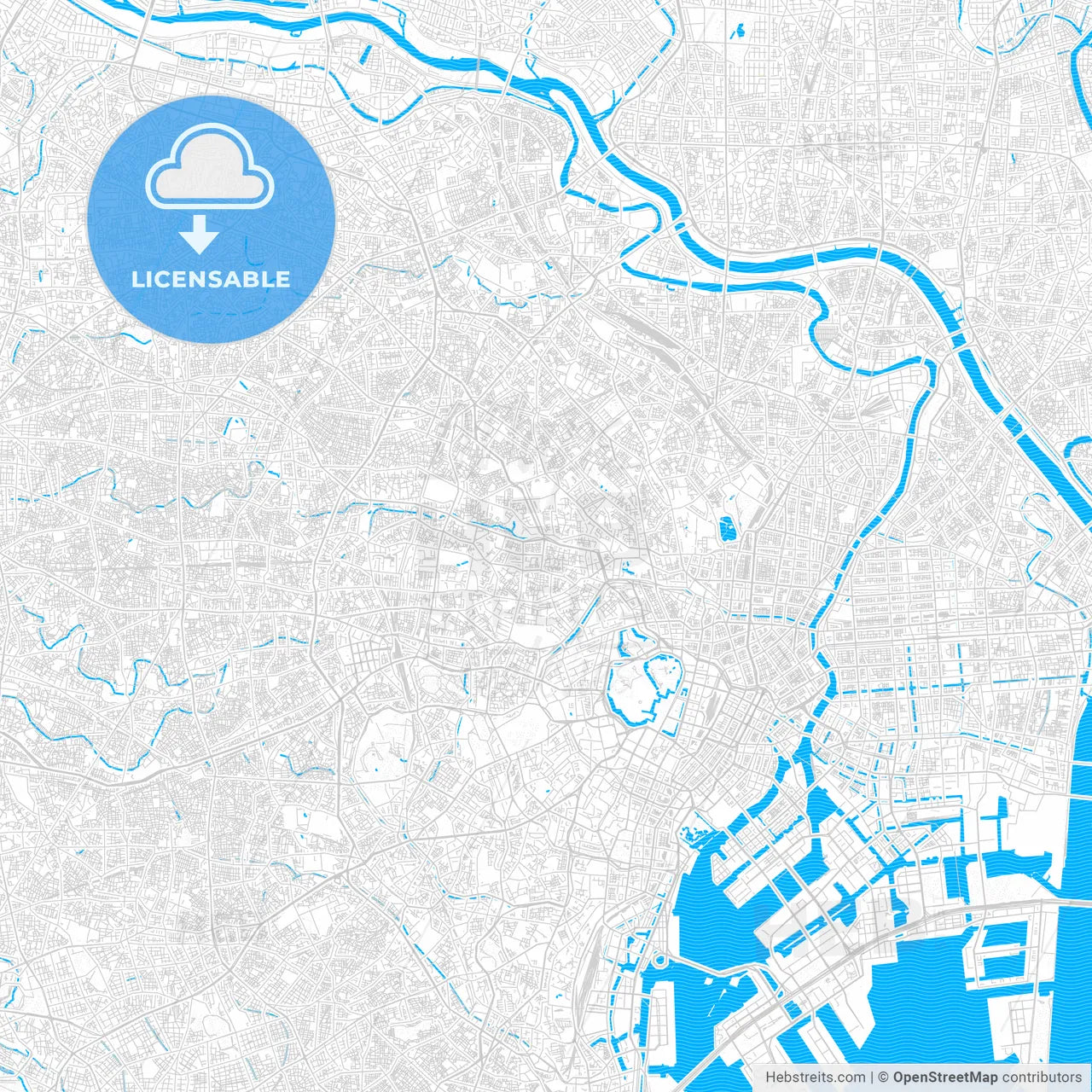 Tokyo, Japan PDF vector map with water in focus