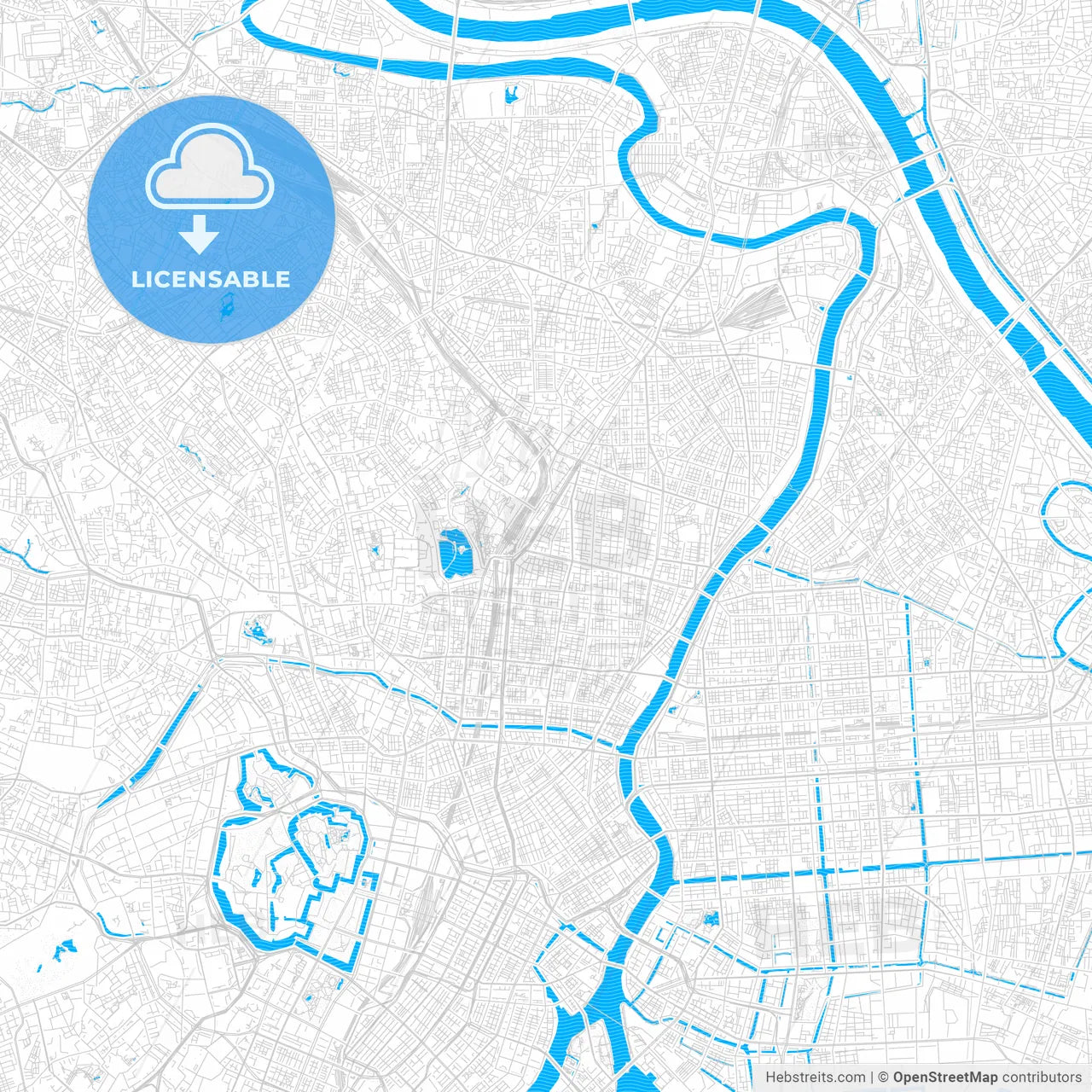 Taitō, Japan PDF vector map with water in focus