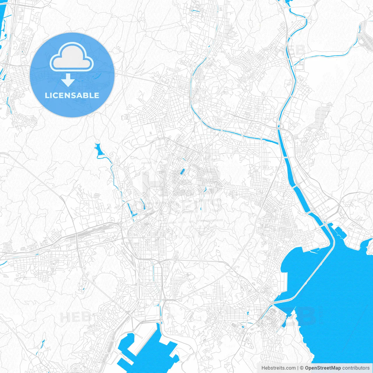 Busan, South Korea PDF vector map with water in focus