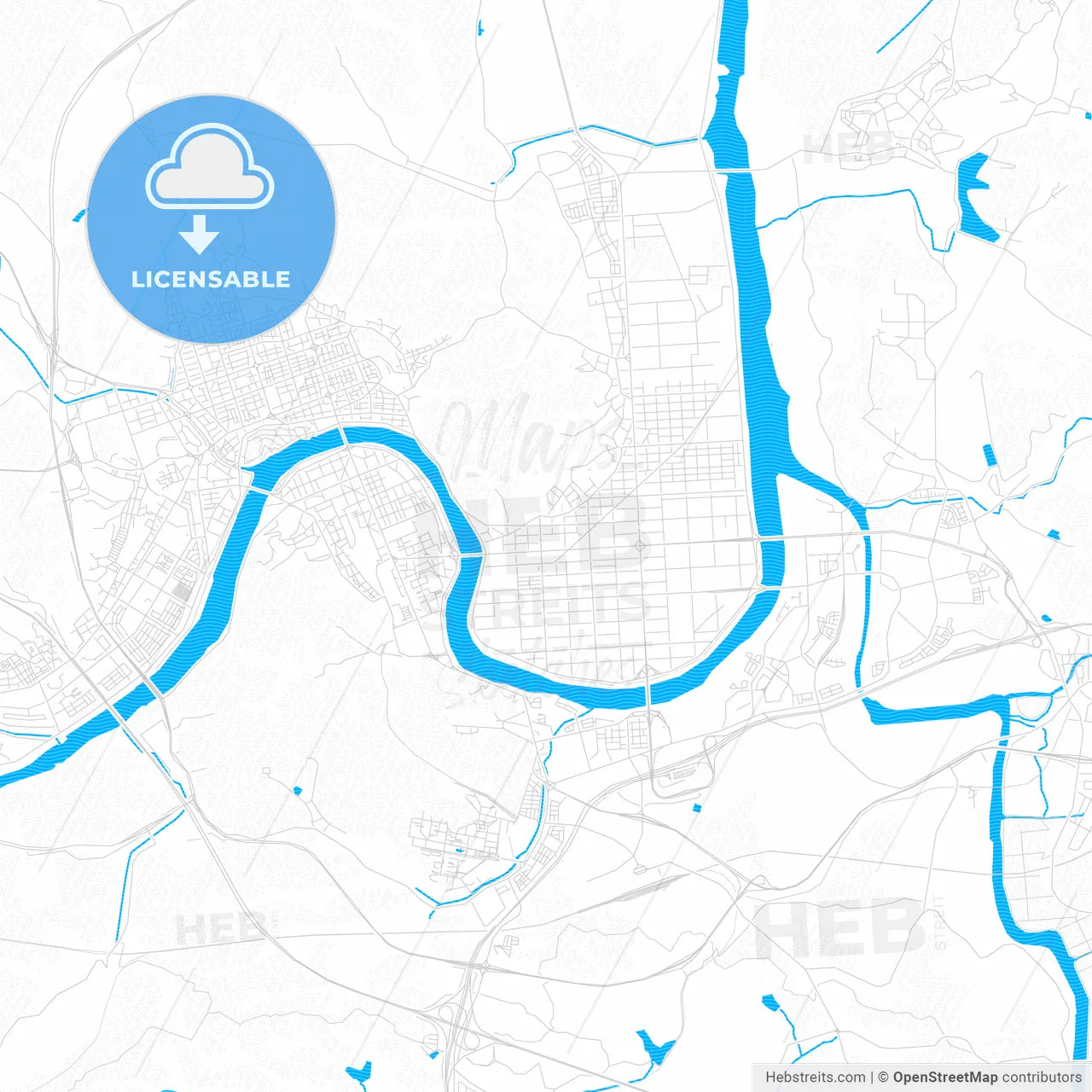 Jinju, South Korea PDF vector map with water in focus