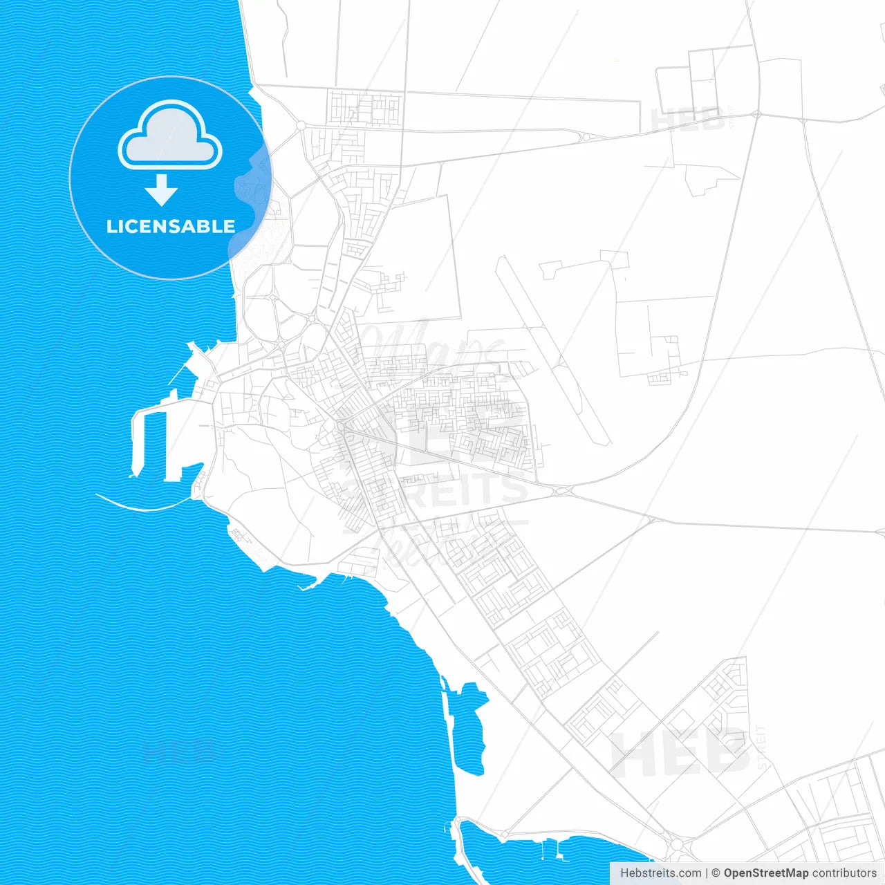 Jizan, Saudi Arabia PDF vector map with water in focus