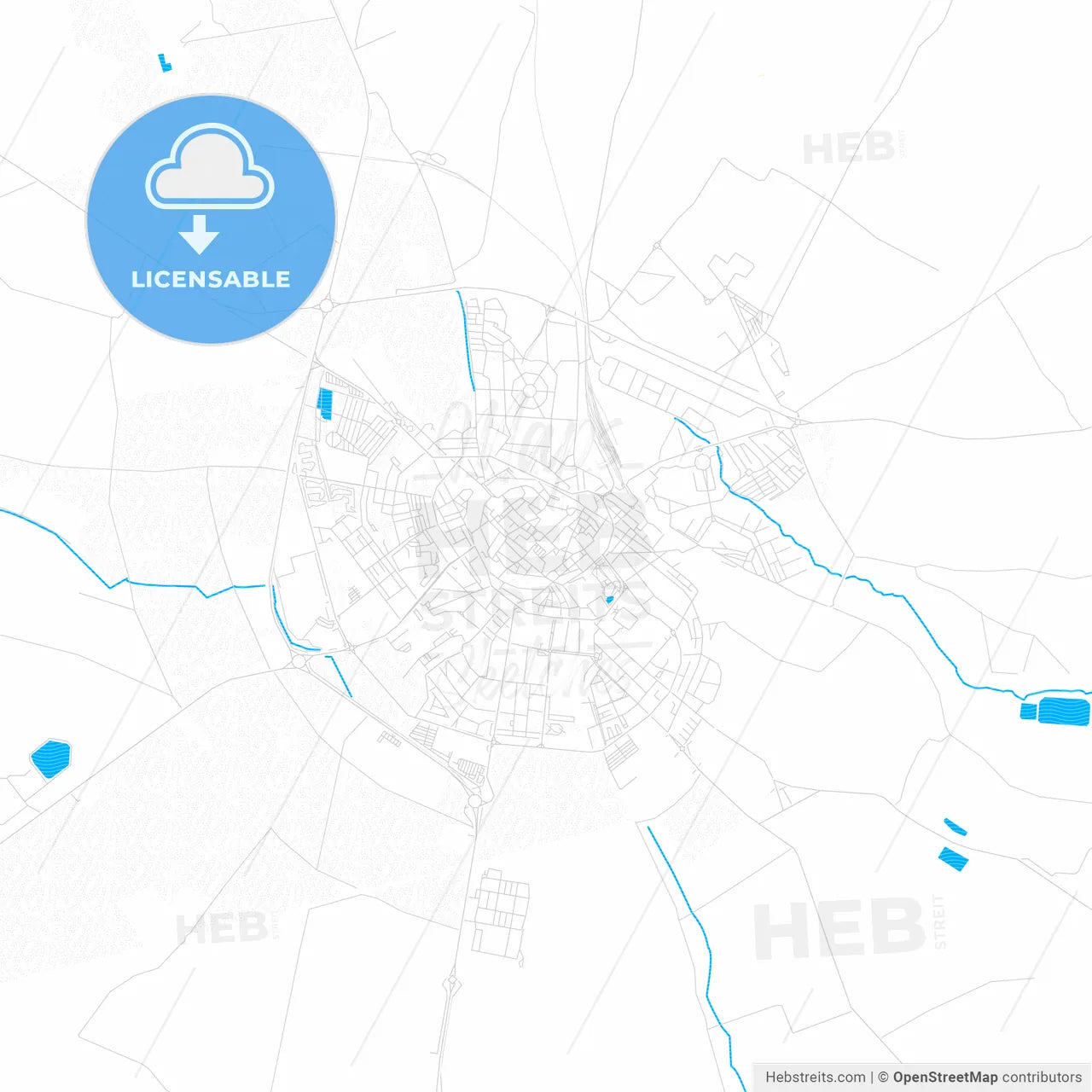 Beja, Portugal PDF vector map with water in focus