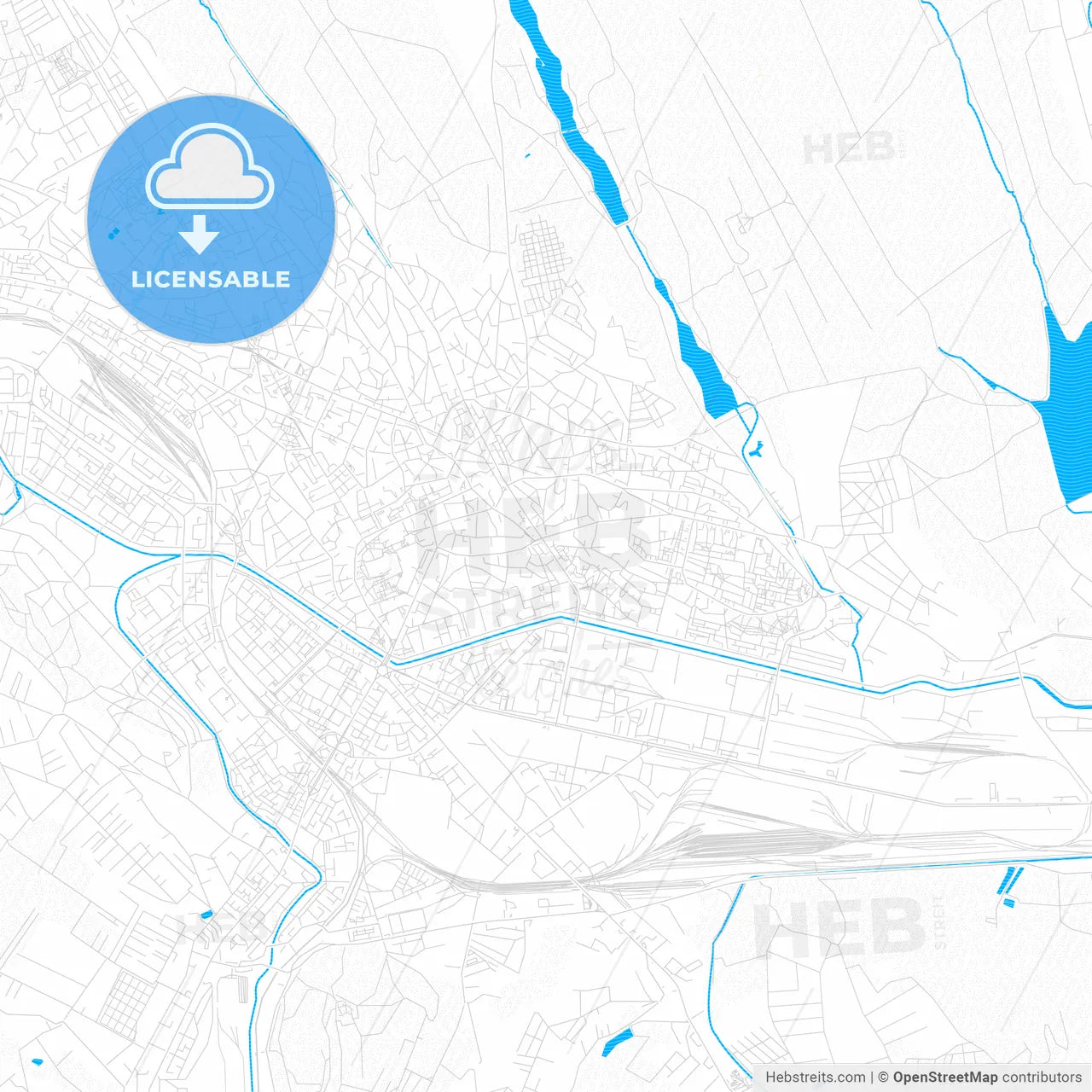 Iași, Romania PDF vector map with water in focus
