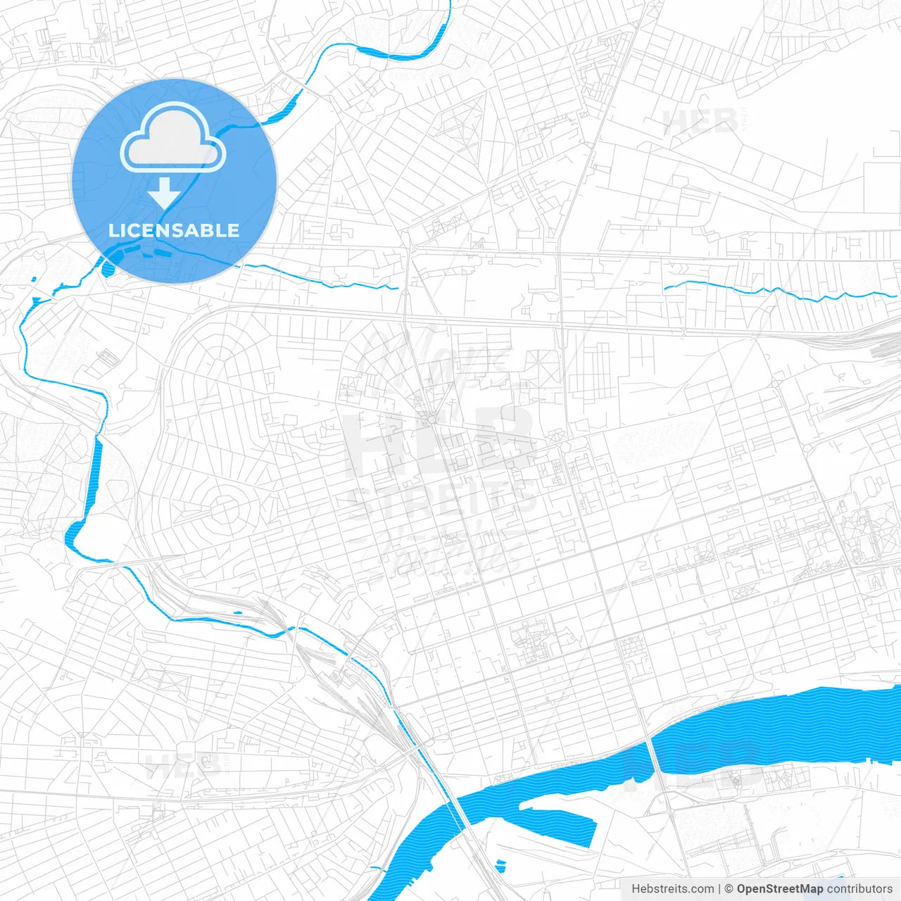 Rostov-on-Don, Russia PDF vector map with water in focus