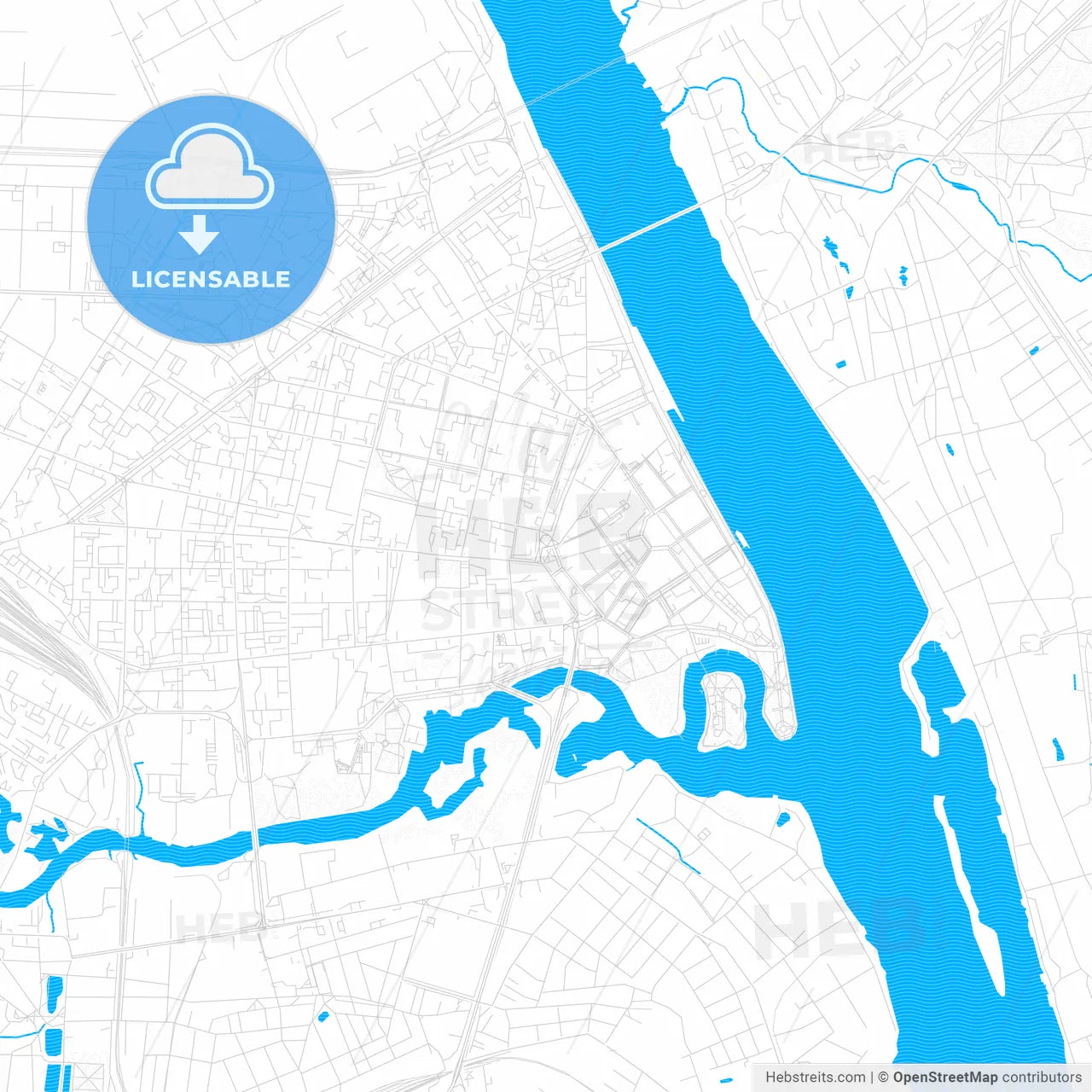 Yaroslavl, Russia PDF vector map with water in focus