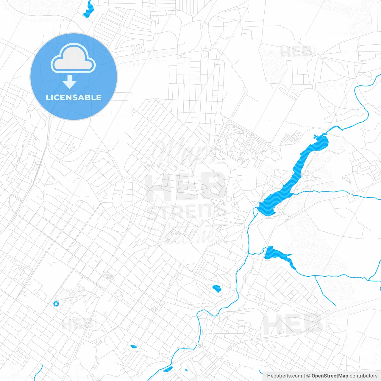 Shakhty, Russia PDF vector map with water in focus