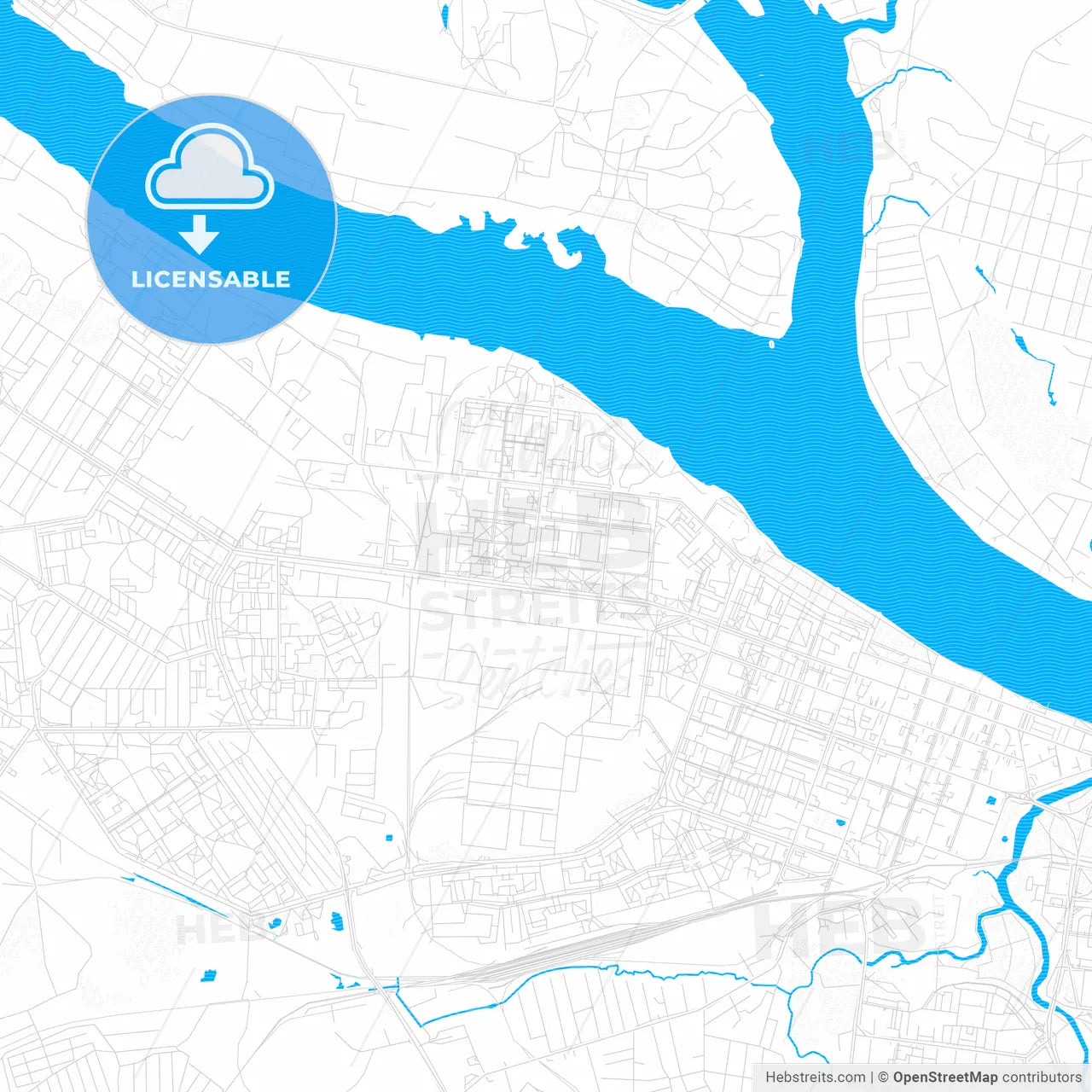 Rybinsk, Russia PDF vector map with water in focus