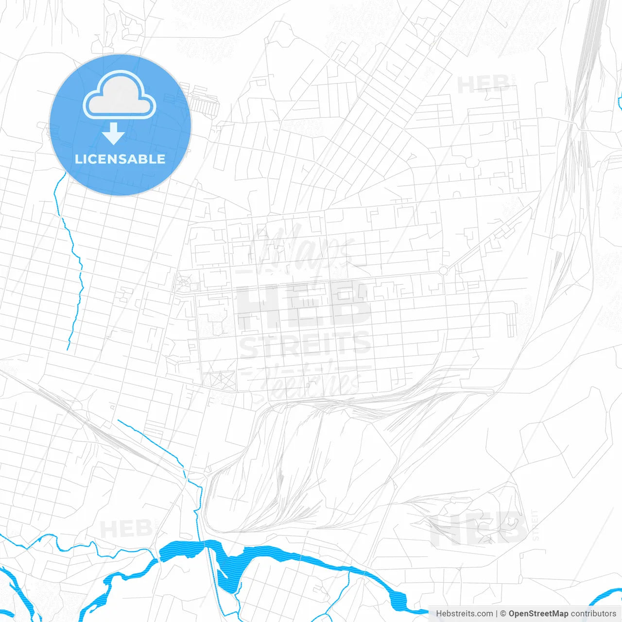 Serov, Russia PDF vector map with water in focus