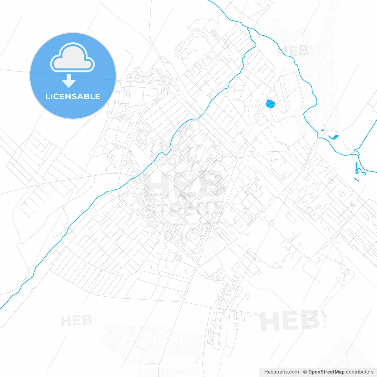 Tuymazy, Russia PDF vector map with water in focus