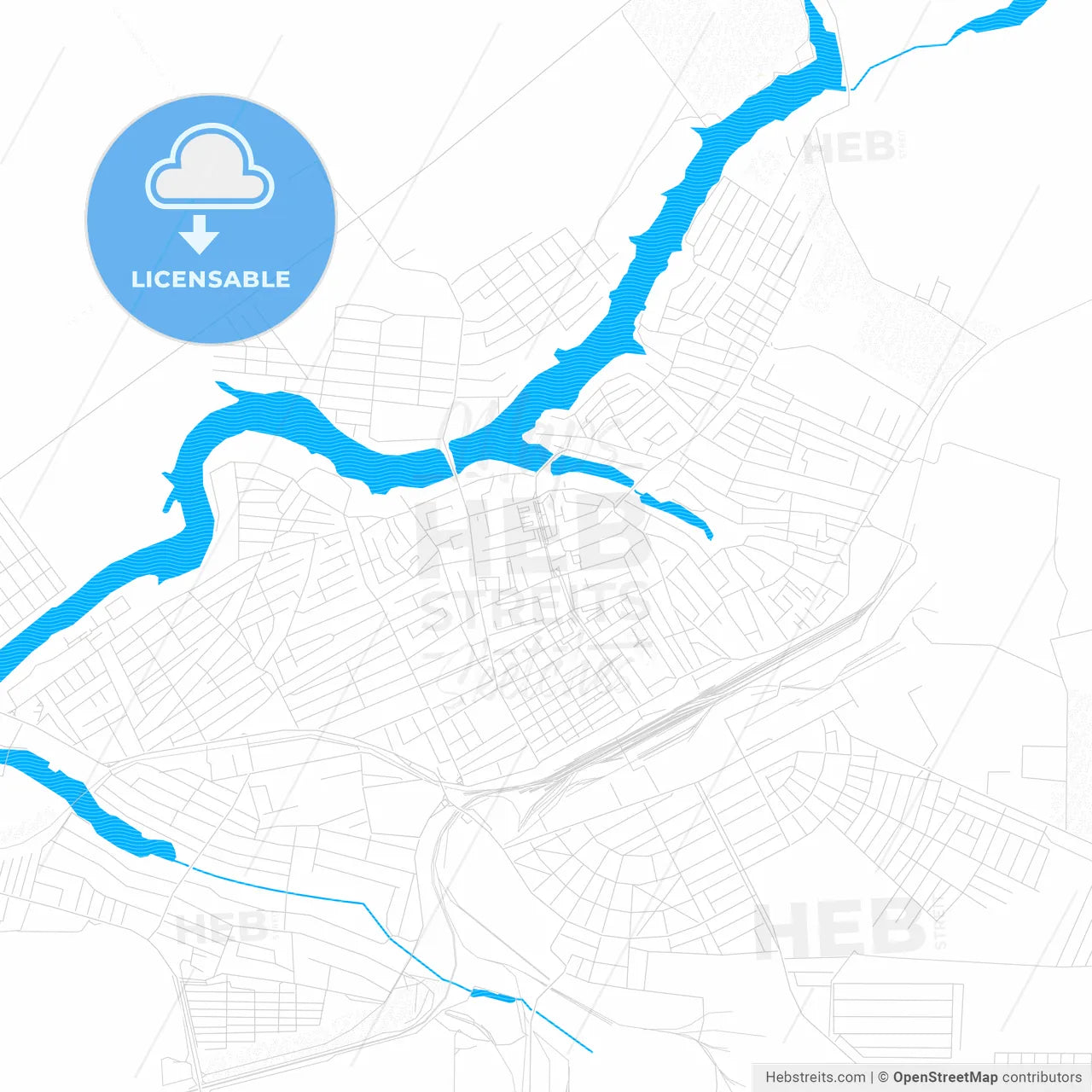 Salsk, Russia PDF vector map with water in focus