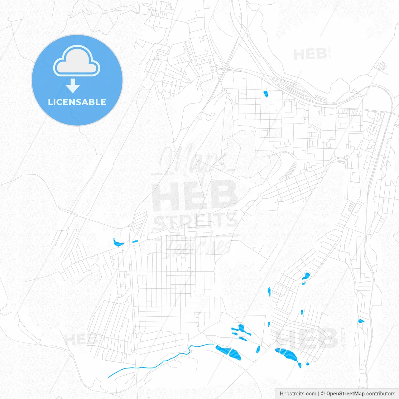 Zhigulyovsk, Russia PDF vector map with water in focus