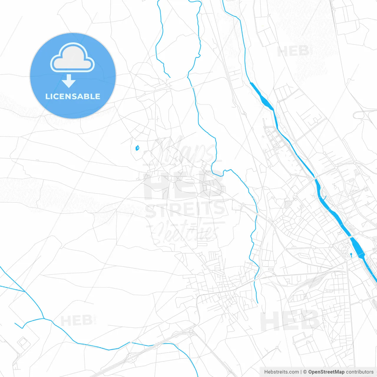 San Andrés del Rabanedo, Spain PDF vector map with water in focus