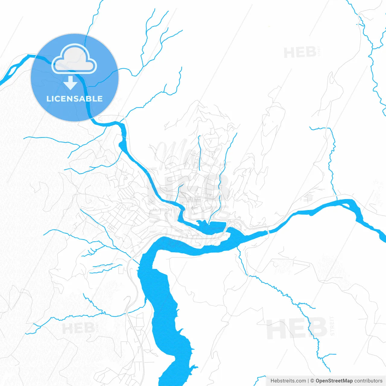 Tunceli, Turkey PDF vector map with water in focus