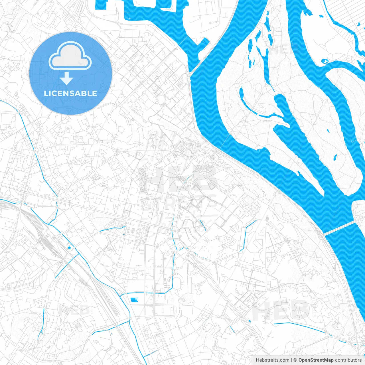 Kyiv, Ukraine PDF vector map with water in focus