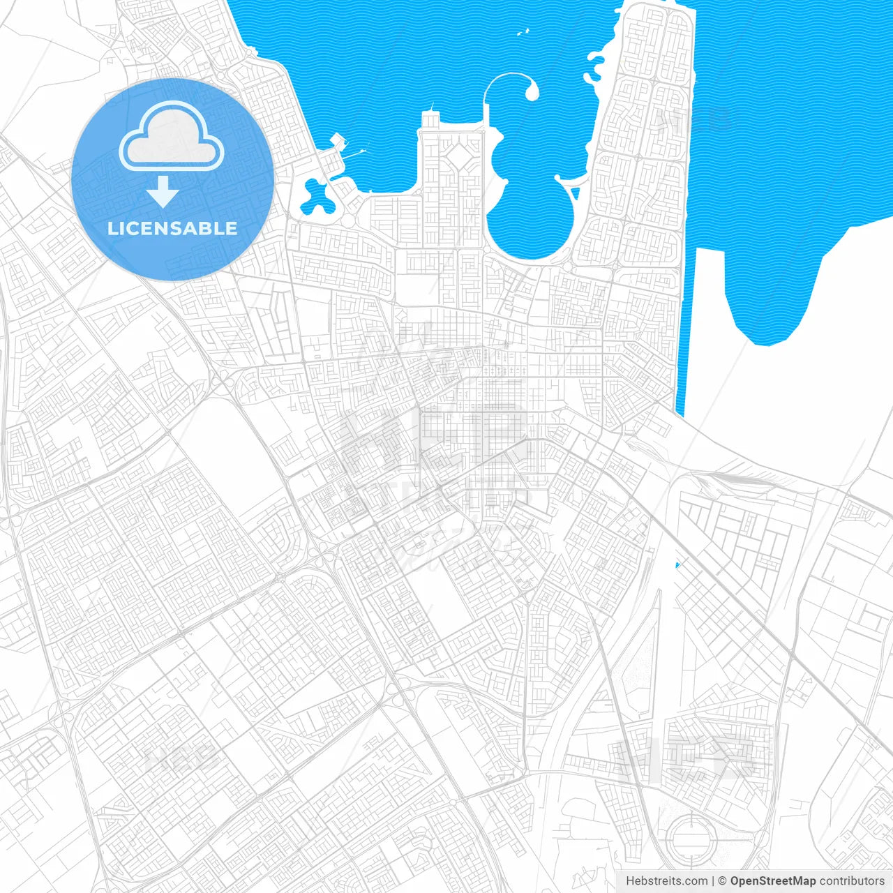 Dammam, Saudi Arabia PDF vector map with water in focus