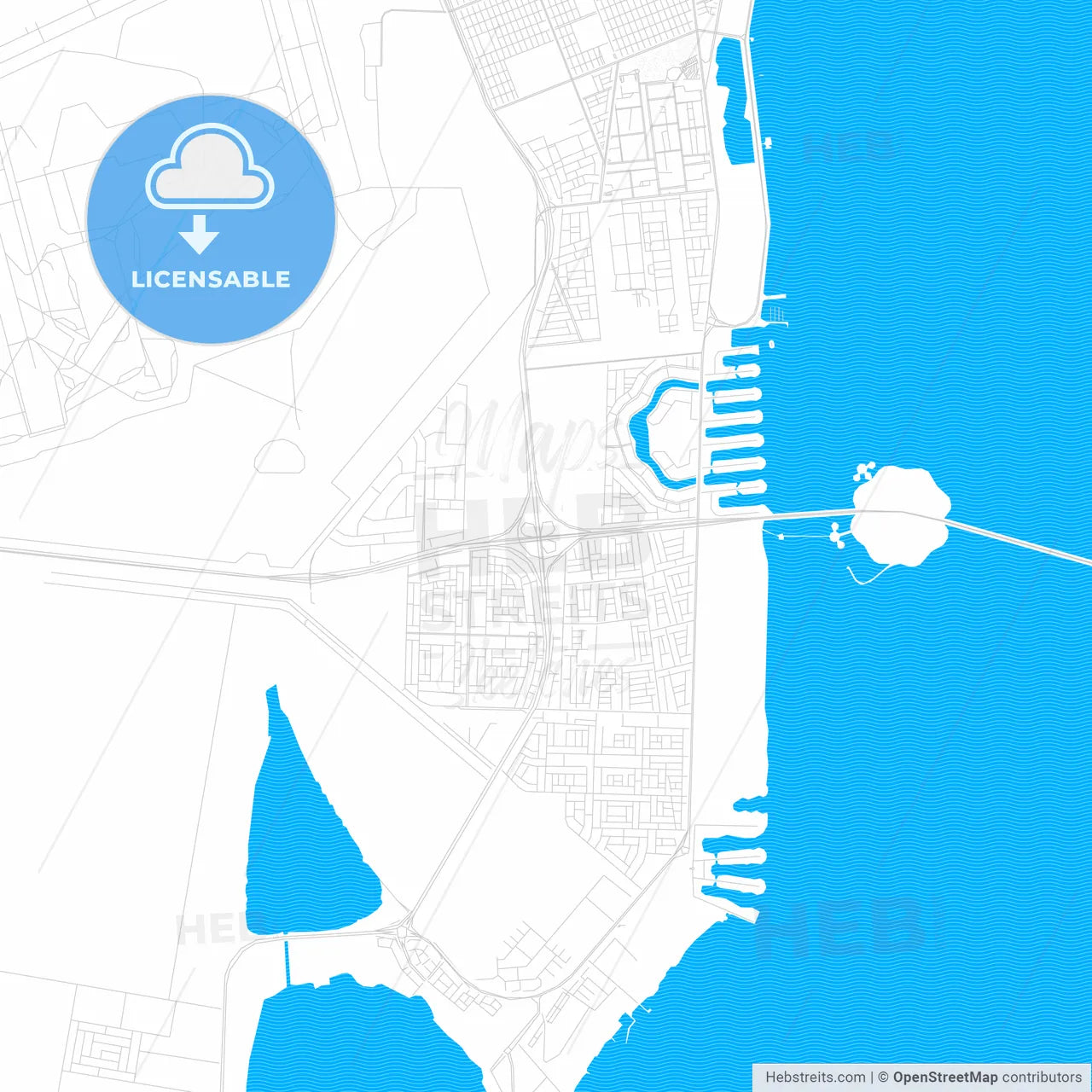 Khobar, Saudi Arabia PDF vector map with water in focus