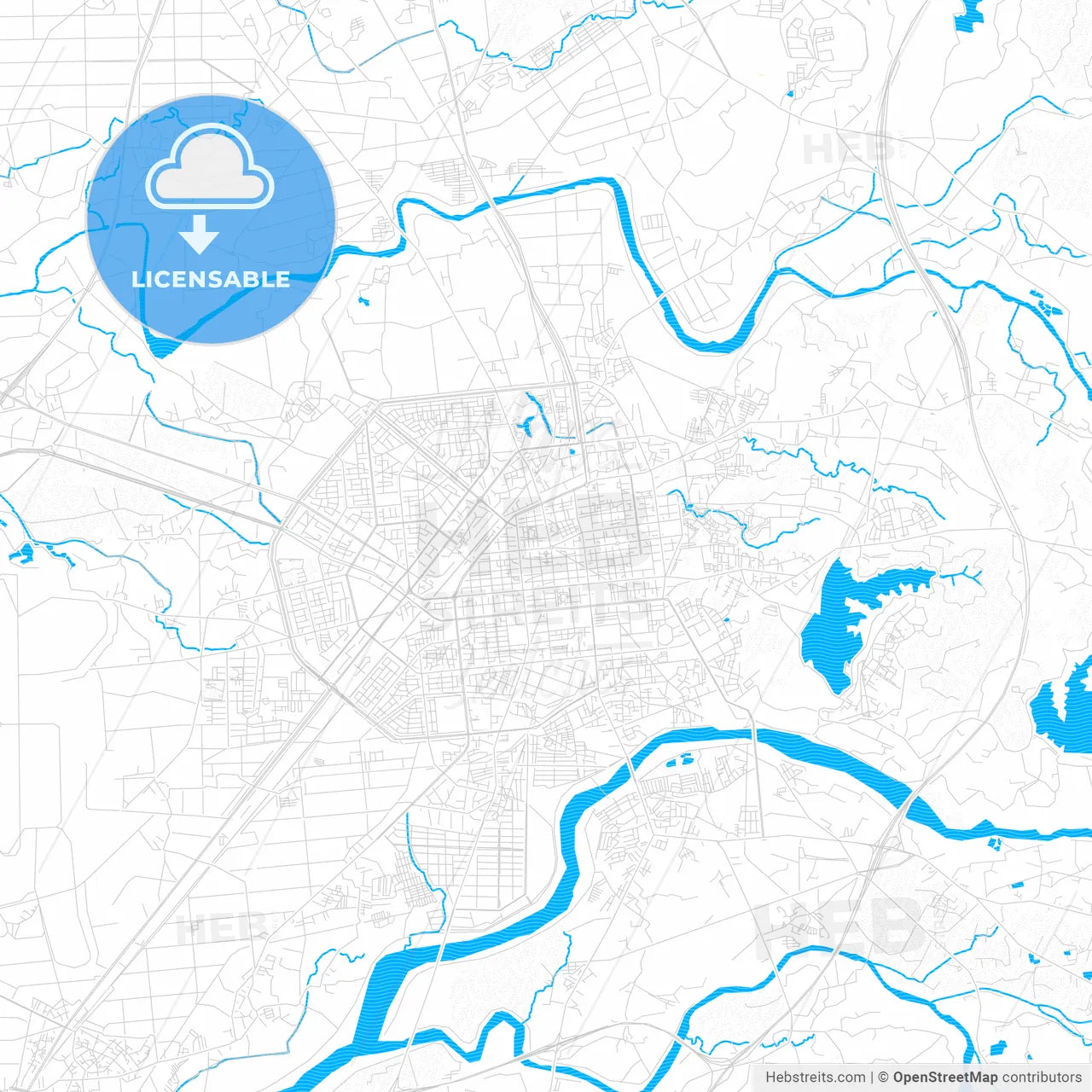 Chiayi, Taiwan PDF vector map with water in focus