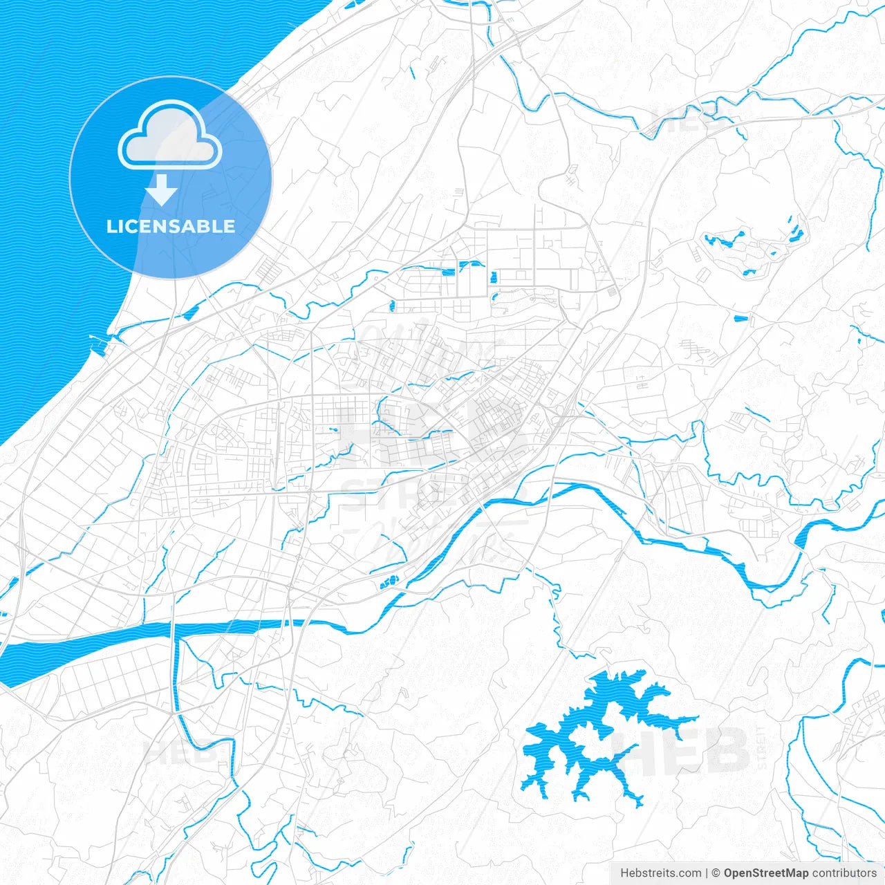 Toufen, Taiwan PDF vector map with water in focus