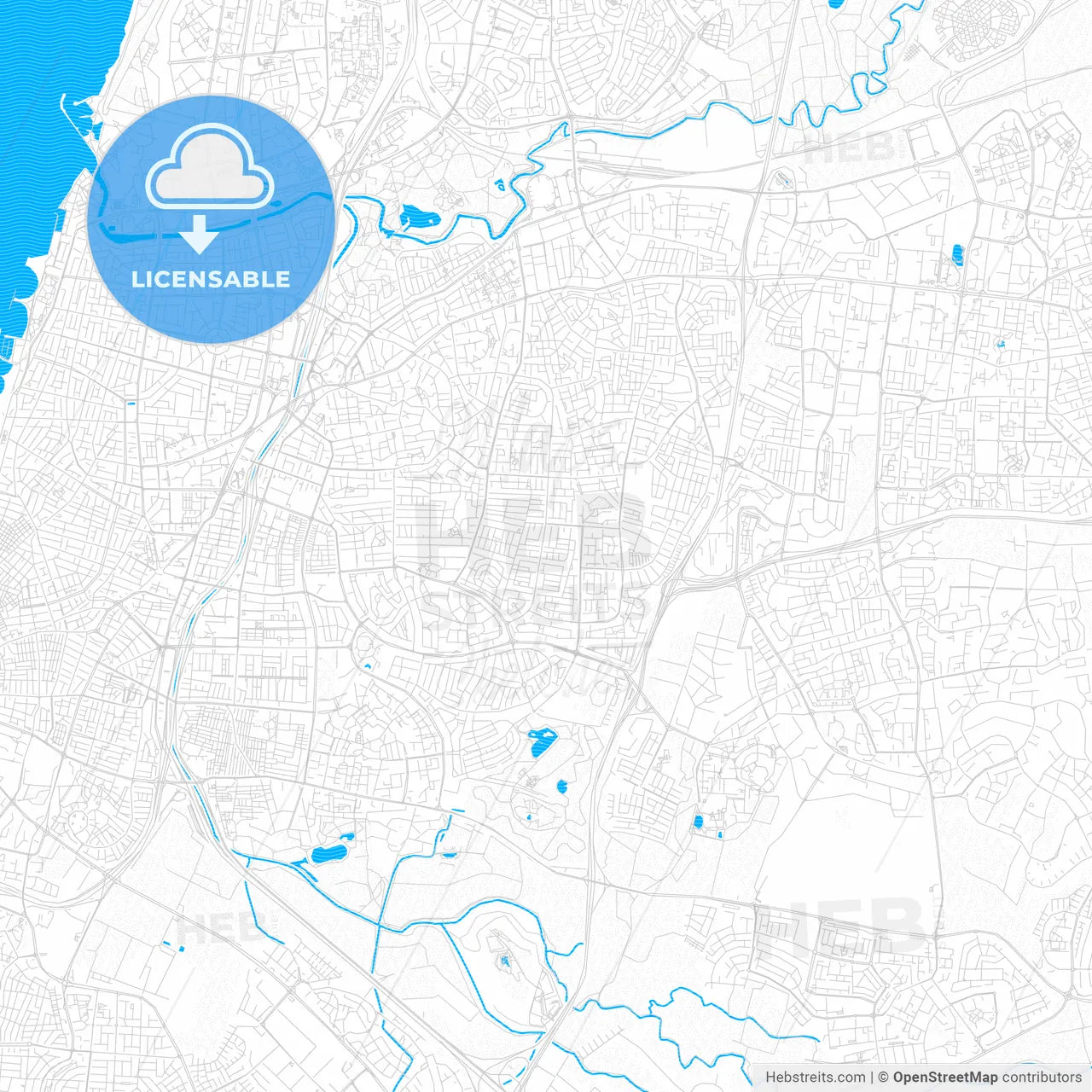 Ramat Gan, Israel PDF vector map with water in focus
