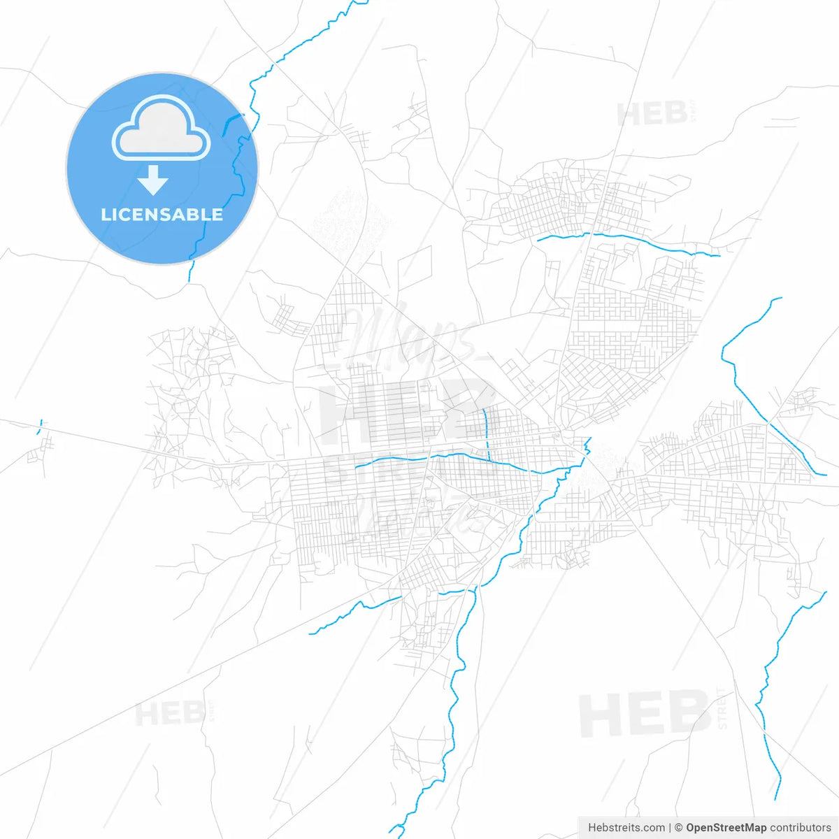 Sikasso, Mali PDF vector map with water in focus