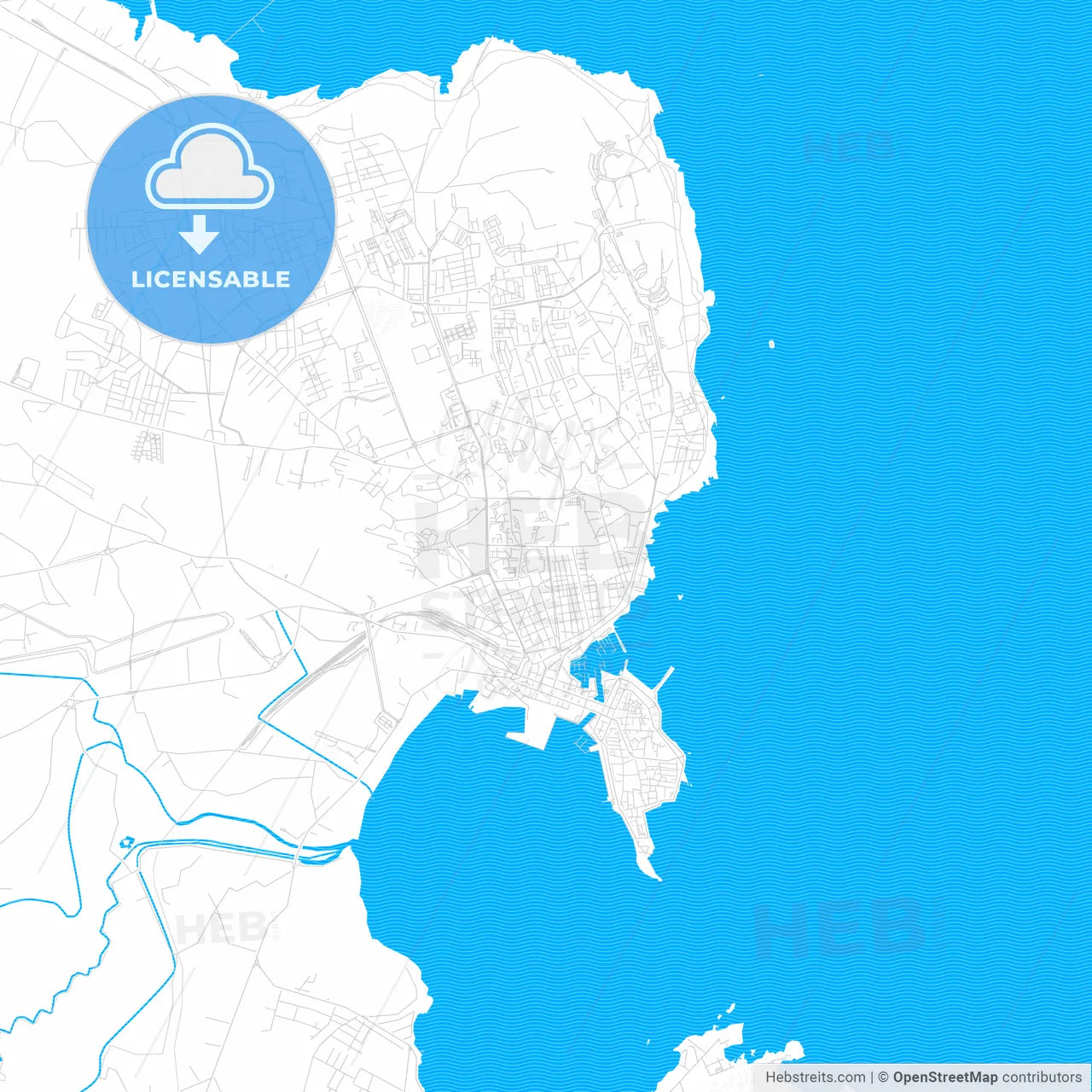 Syracuse, Italy PDF vector map with water in focus