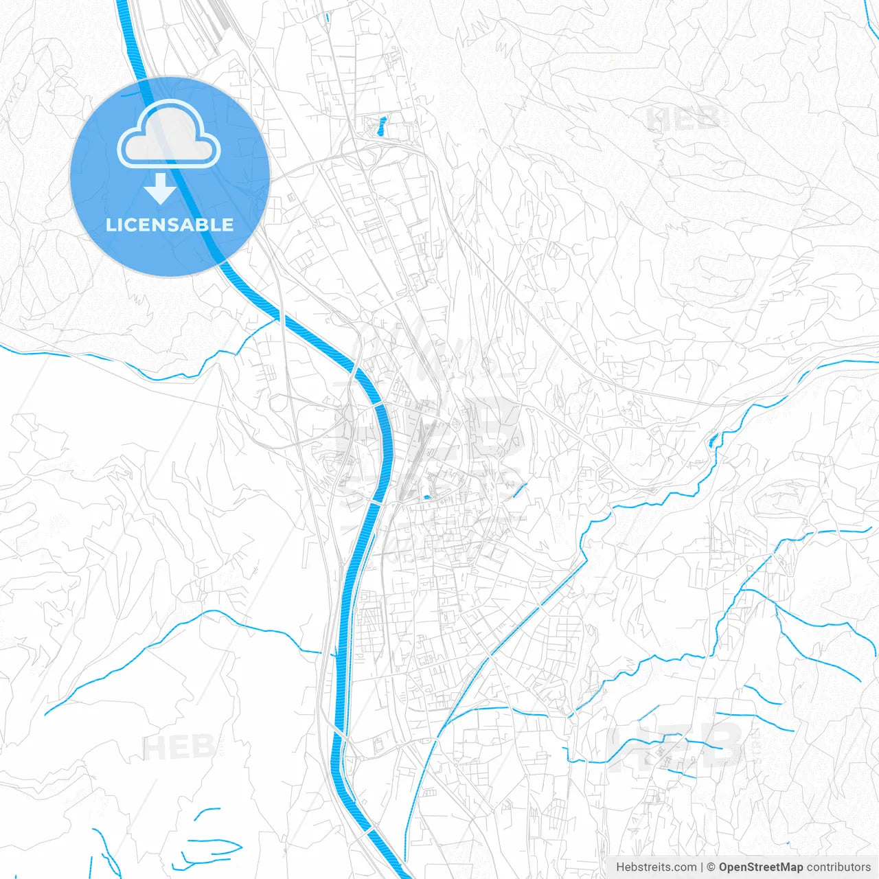 Trento, Italy PDF vector map with water in focus