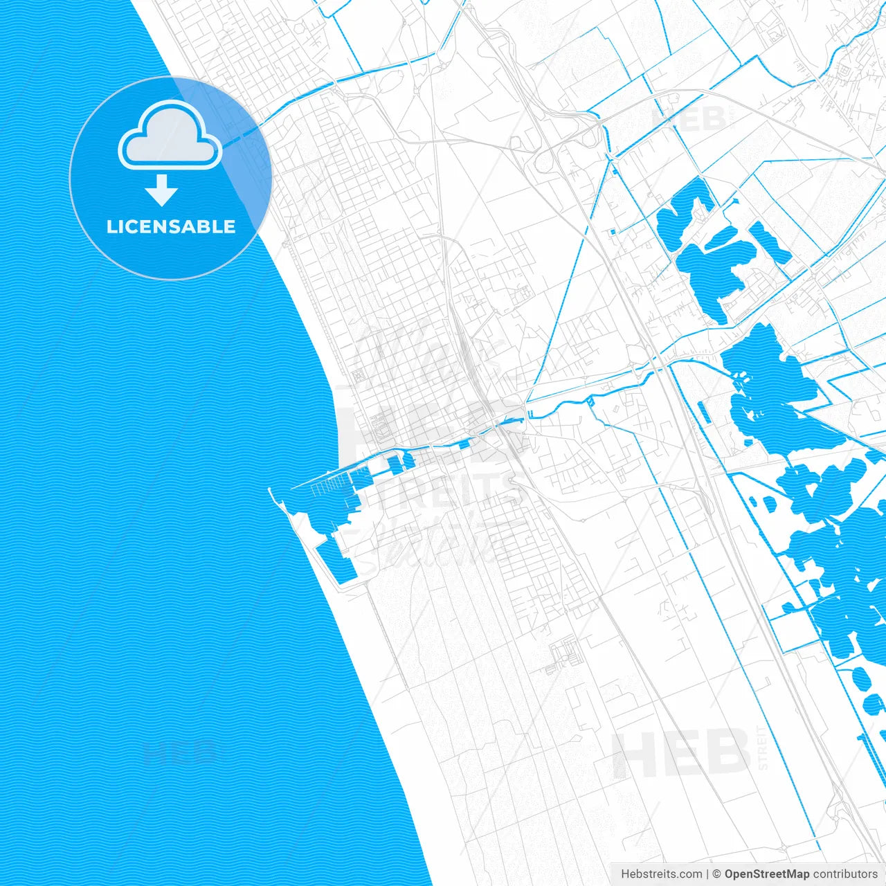Viareggio, Italy PDF vector map with water in focus