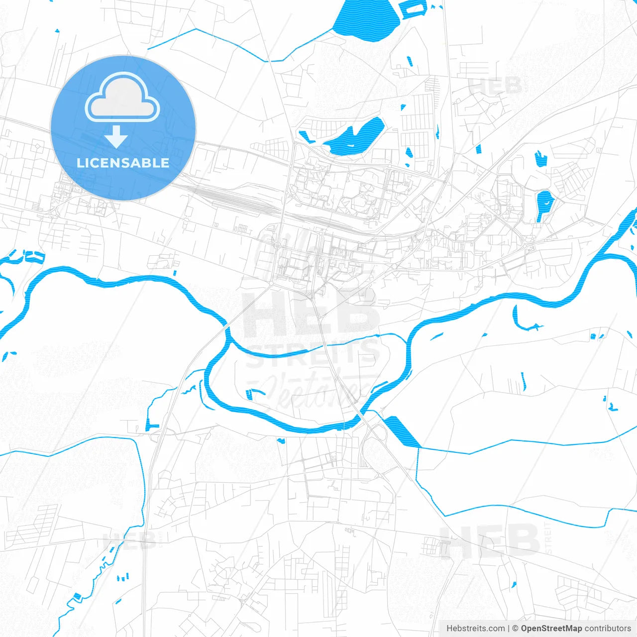 Konin, Poland PDF vector map with water in focus